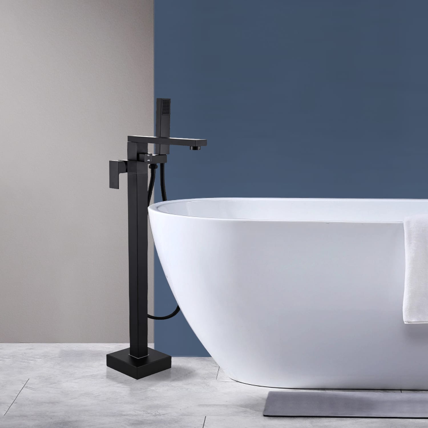 Topcraft FF011MB Matte black 1-handle Freestanding Low-arc Bathtub Faucet with Hand Shower ( Valve Included )