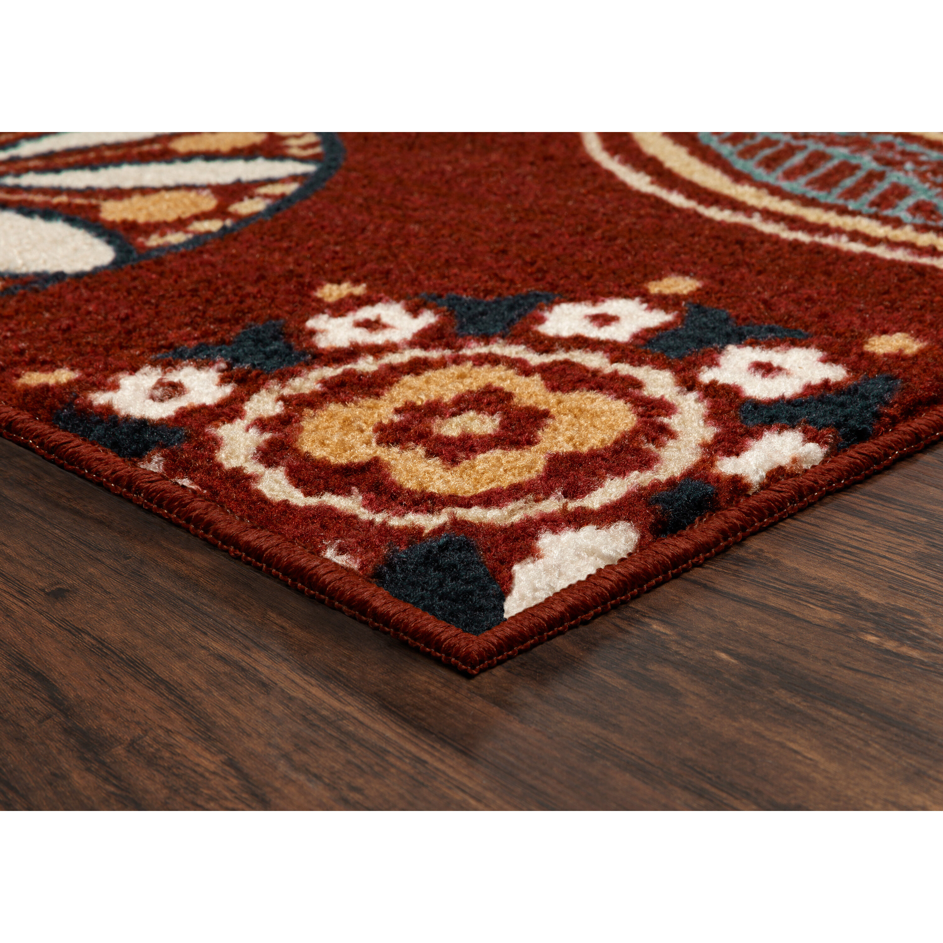 Merlot Red Floral Tufted Synthetic 5' x 7' Area Rug