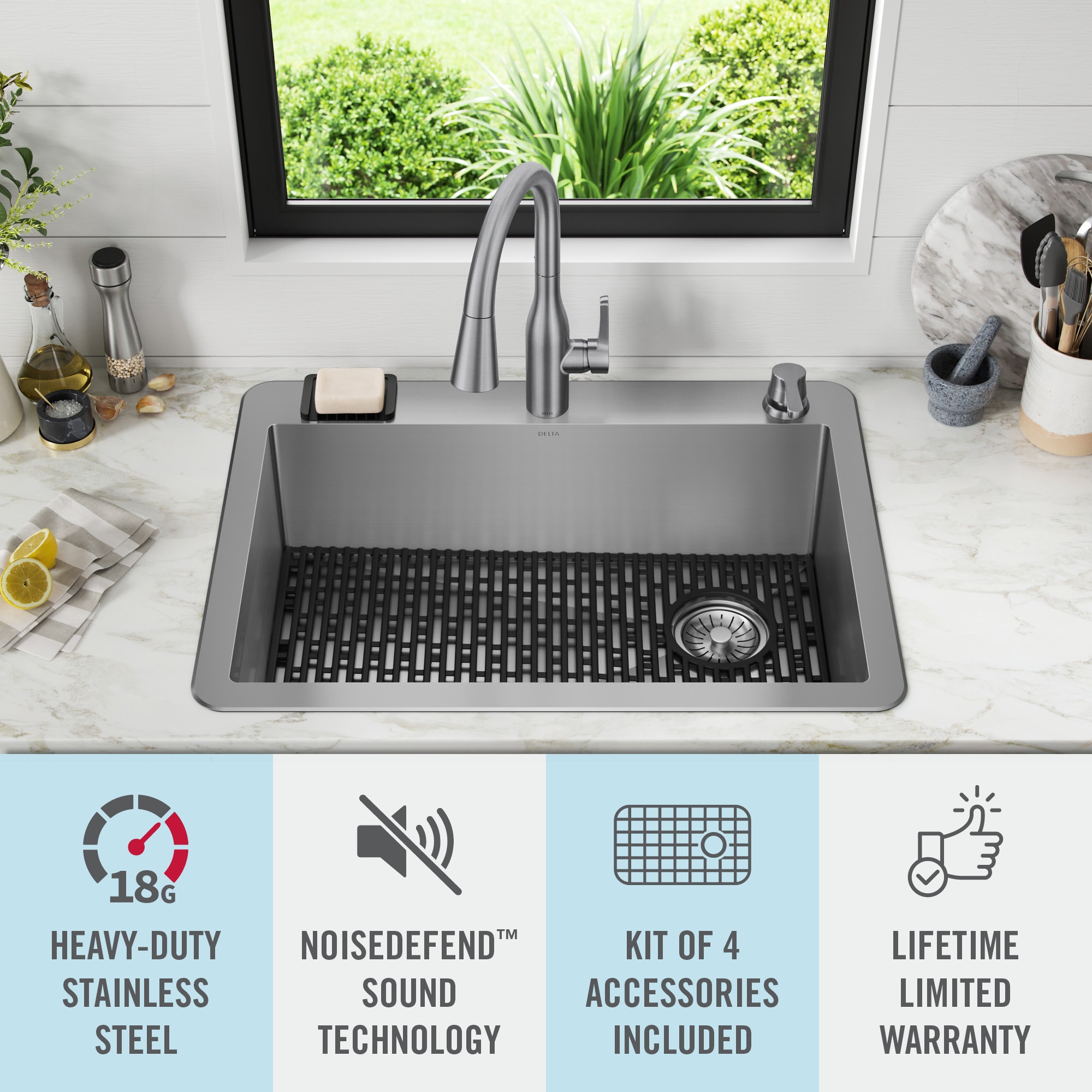 Delta 30" Stainless Steel Drop-In Single Bowl Kitchen Sink with Accessories