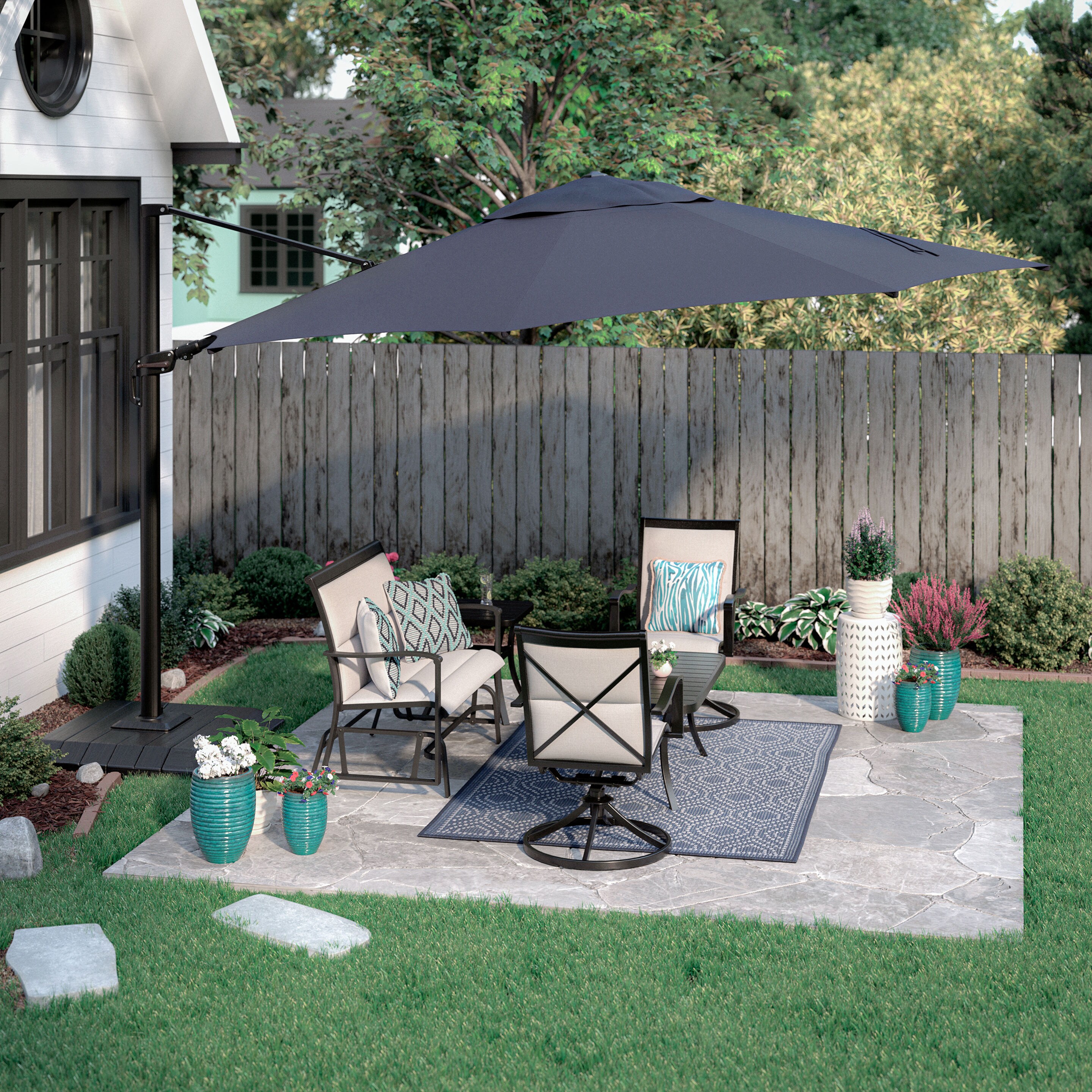 allen + roth 13ft Commercial Navy Slidetilt Offset Patio Umbrella