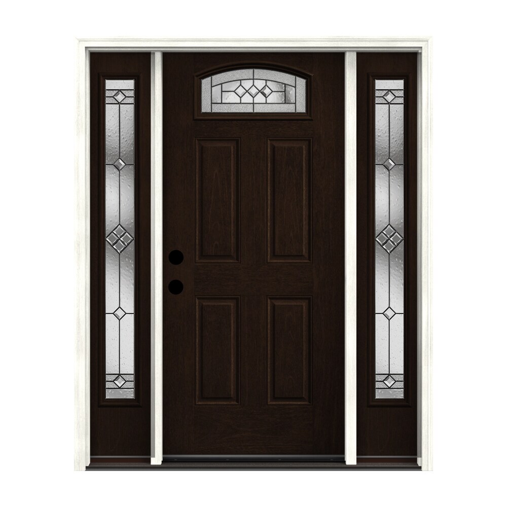 Therma-Tru Parson 68-in x 80-in x 6-9/16-in Fiberglass 1/4 Lite Right-Hand Inswing Dark Elm Stained Prehung Front Door with Sidelights with -  TTB644900SOS