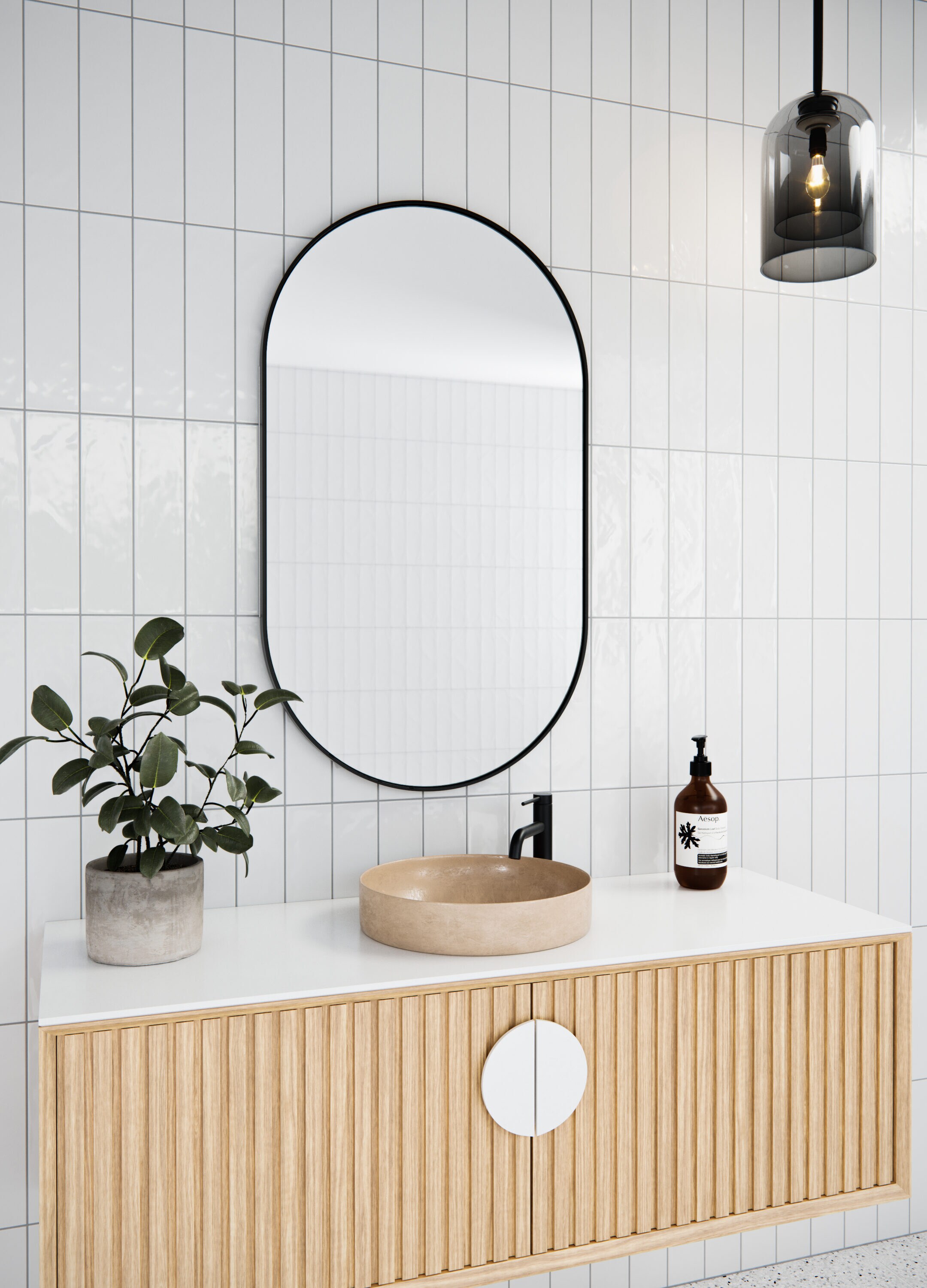 Glass Warehouse Nia 22-in x 38-in Surface/Recessed Mount Black Mirrored Oval Soft Close Medicine Cabinet #SC1-PL-22X38-B