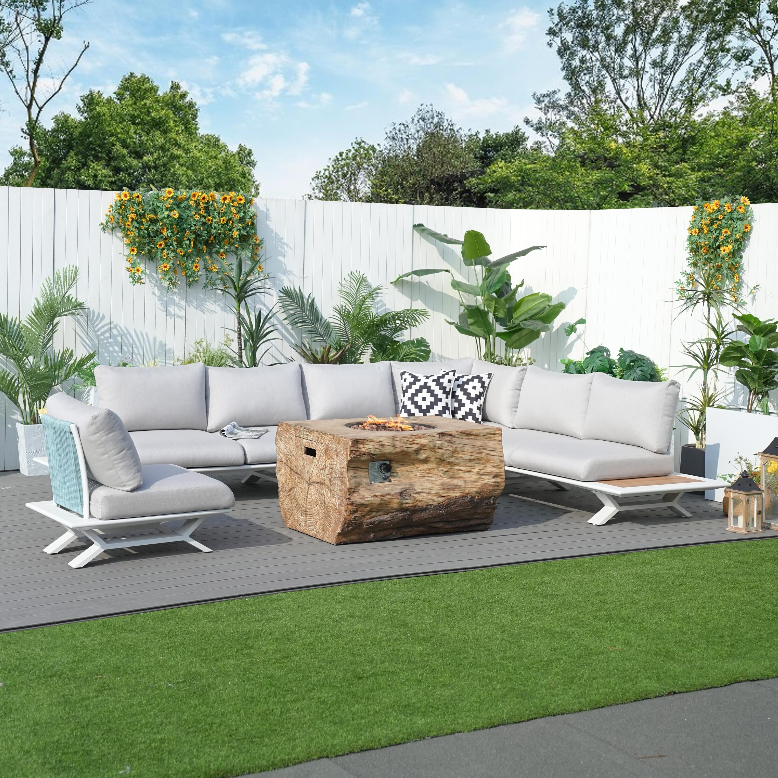 Direct Wicker DWG-2323WH2170 7 -Piece 4 Patio Sofa Conversation Set with White Cushions
