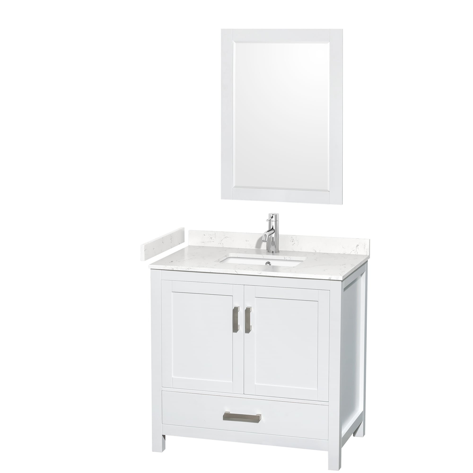 Wyndham Collection WCS141436SWHC2UNSM24 Sheffield 36-in White with Brushed Chrome Trim Undermount Single sink Bathroom Vanity with Carrara Cultured Marble Cultured marble Top (Mirror Included)
