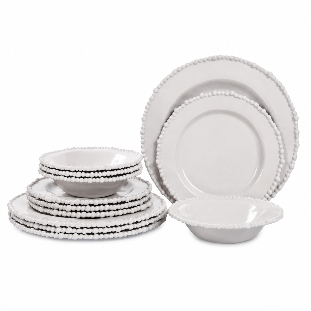 Aoibox  12 Piece Grey Pearl Melamine Unbreakable Shatterproof Plates and Bowls Dinnerware Set Service for 4