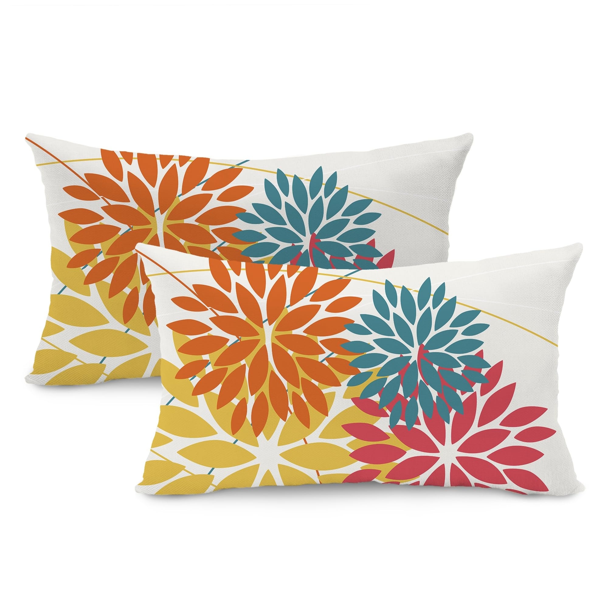 Phewnyzo Outdoor Pillow Covers Set 2 Pack 12x20 Inch Orange Yellow Red Flower Waterproof Decorative for Patio Furniture Garden Couch #LPW0515W081