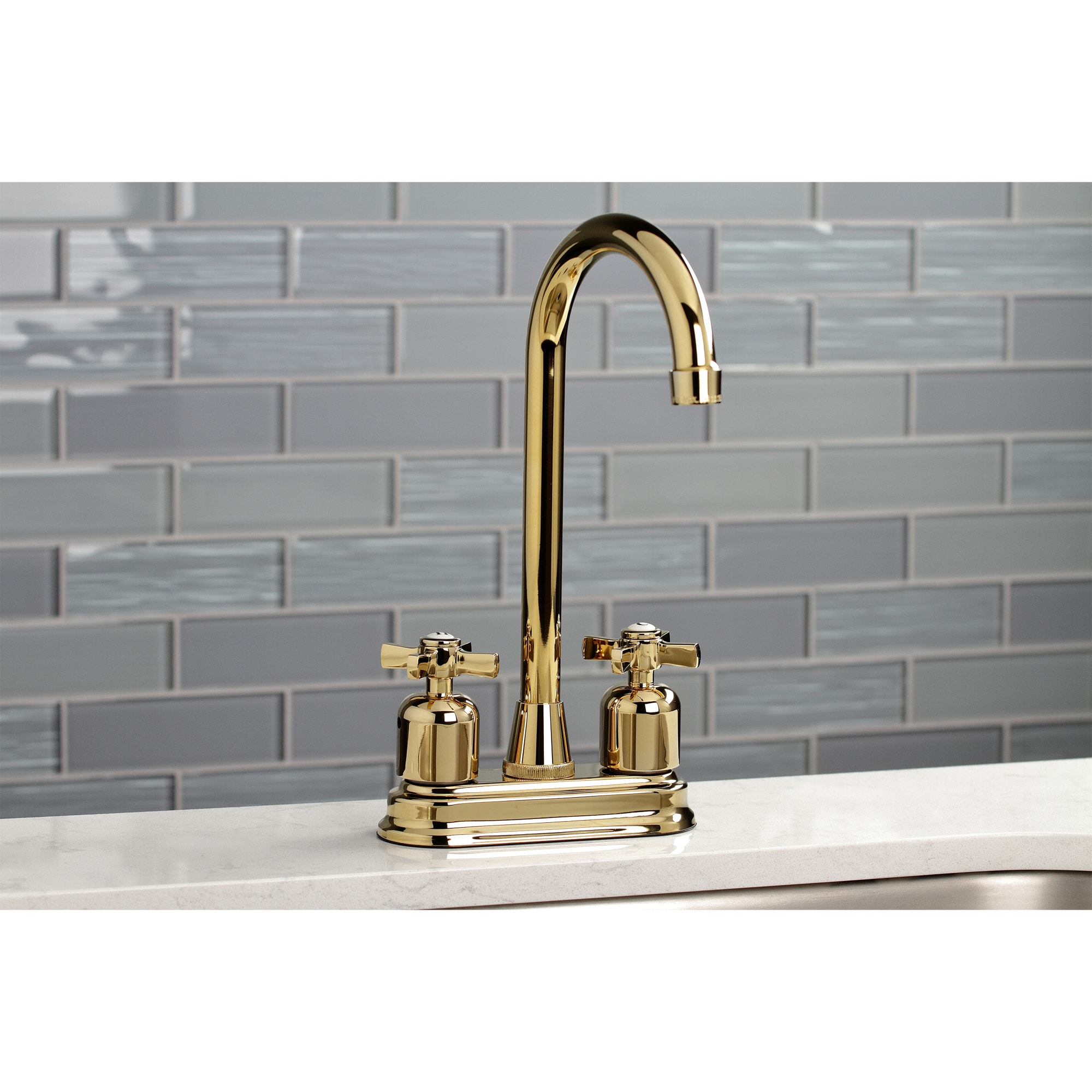 Kingston Brass WLKB8492ZX Millennium Polished brass Double Handle Deck-mount Bar and Prep Kitchen Faucet ( Deck Plate Included )