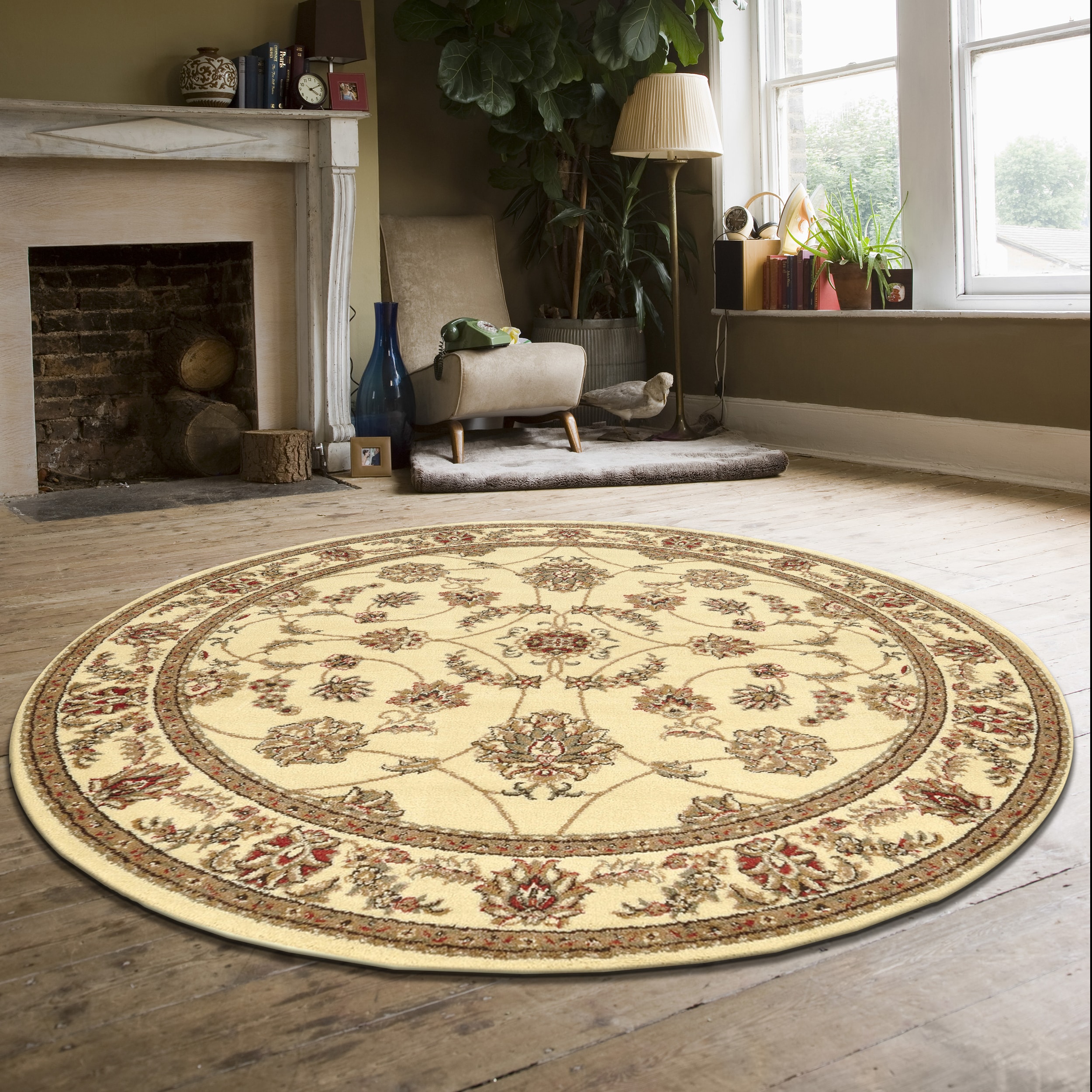 Radici USA 1596/1346/IVORY Como 8 x 8 (ft) Polypropylene Off-white Round Indoor Floral/Botanical Oriental Area rug
