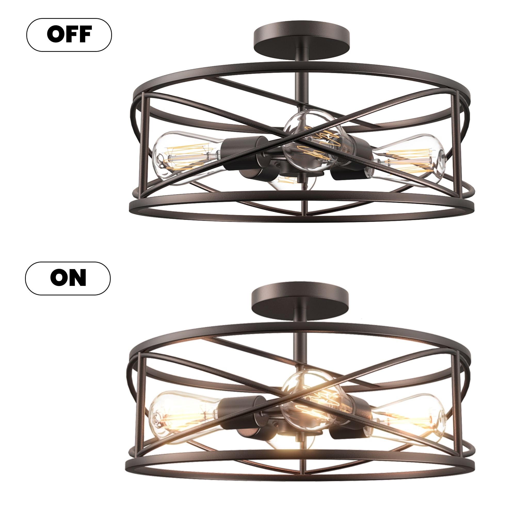 Defong 17'' Oil Rubbed Bronze 4-Light Caged Drum Semi Flush Mount