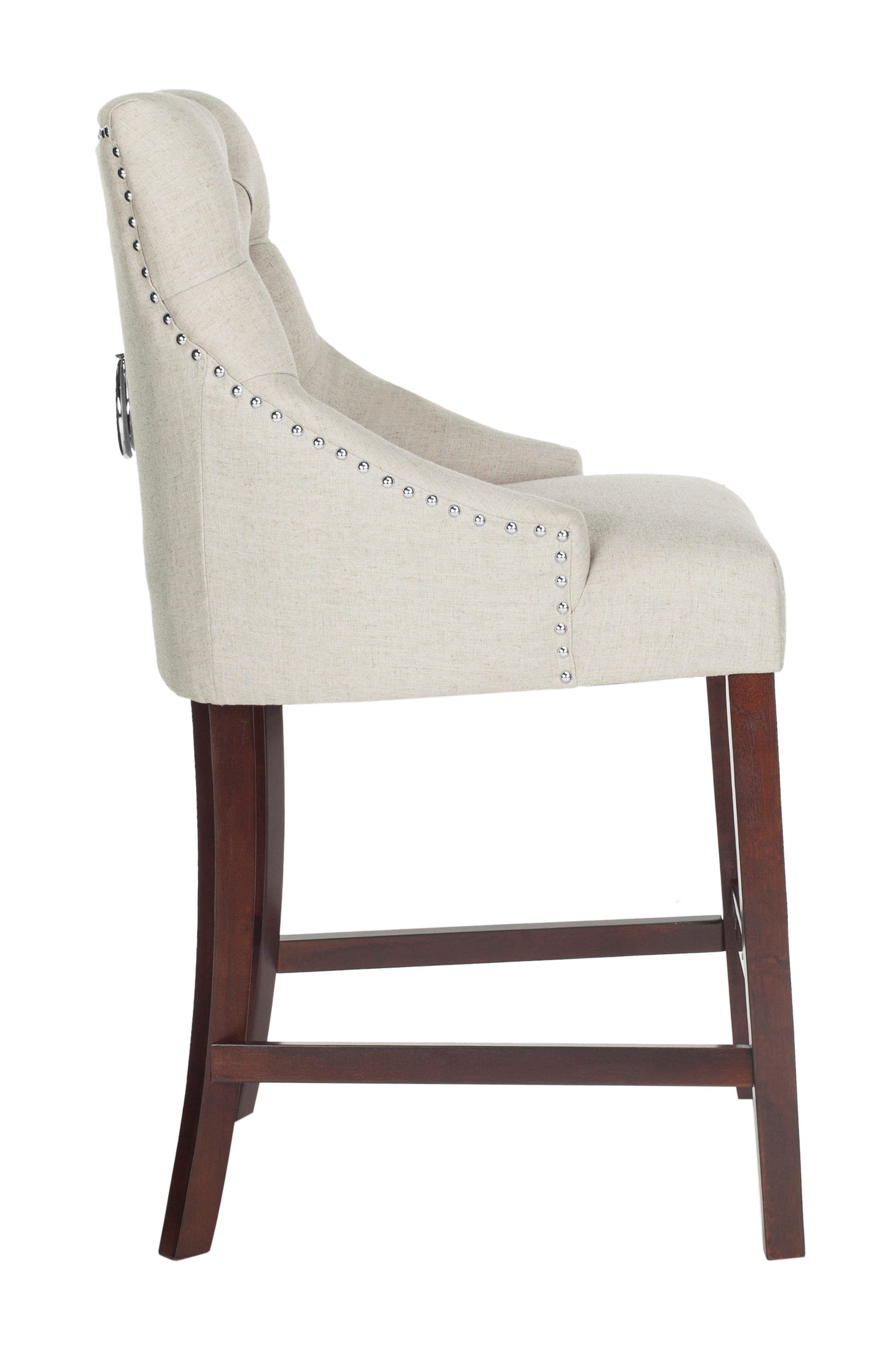Eleni 26" Light Grey Tufted Wingback Counter Stool with Chrome Accents