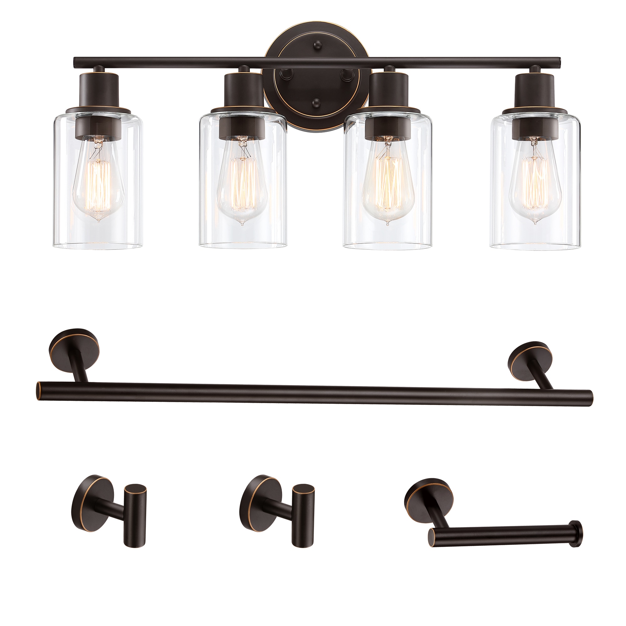 Hukoro F41004-VL5-ORB GLA 5-Piece Bathroom set 23-in 4 -Light Matte Bronze Traditional Vanity light