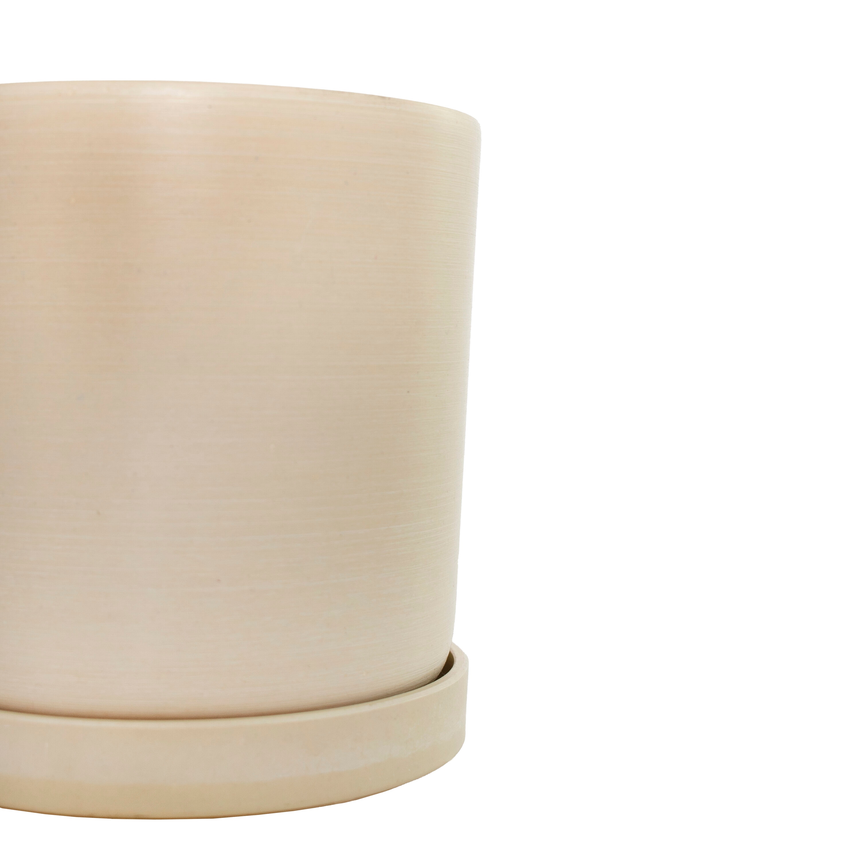 Small Off-white Ceramic Round Indoor Planter with Saucer