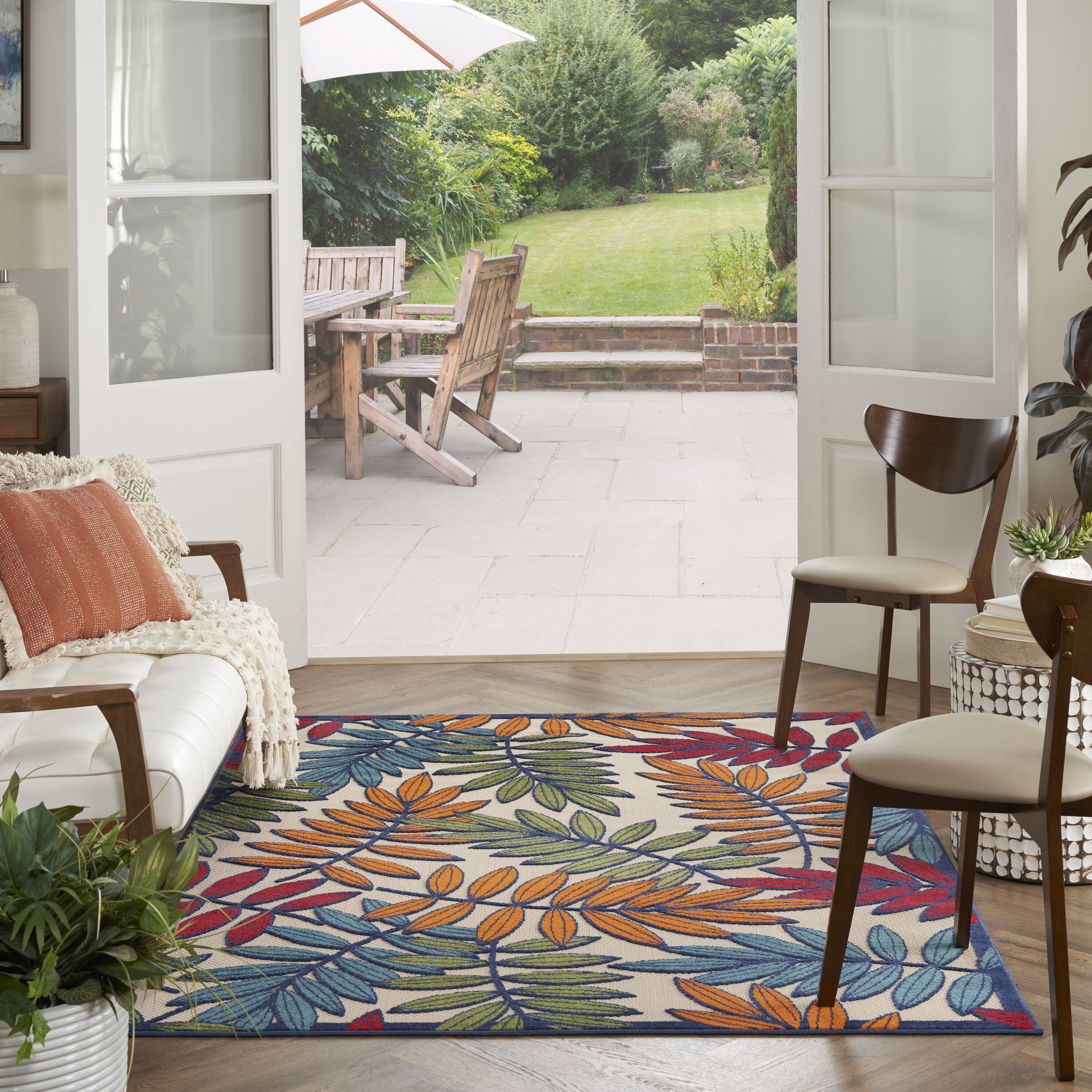 Nourison 99446099914 Aloha 6 x 9 (ft) Loomed Polypropylene Multicolor Rectangular Indoor/Outdoor Abstract Tropical Area rug