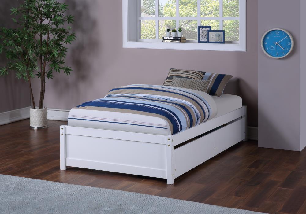 Clihome Platform bed White Twin Wood Platform Bed with Storage EFC-BL ...