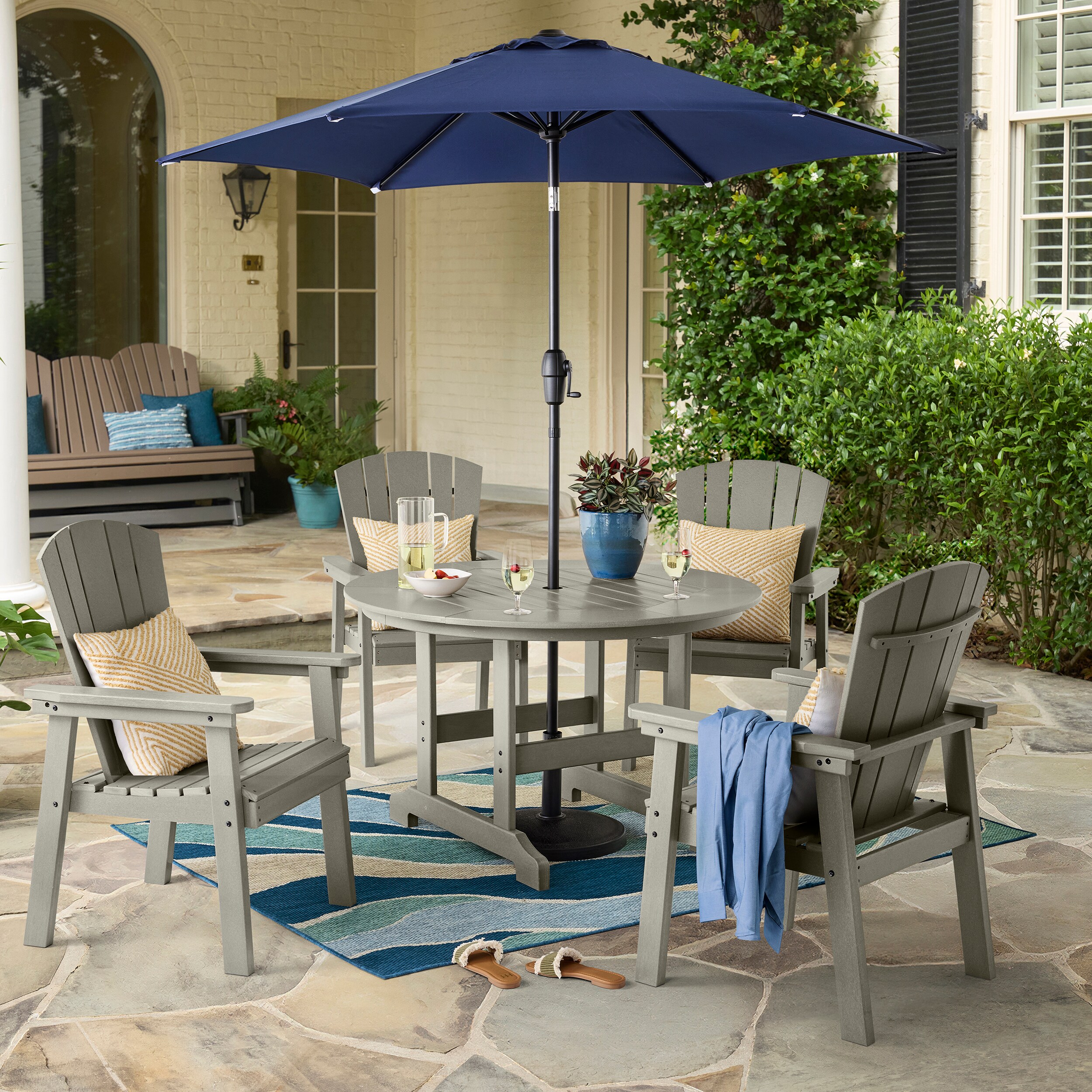 allen + roth SH25A3900B Langston 5 -Piece Grey Patio Dining Set Round Table with 4 Stationary Chairs