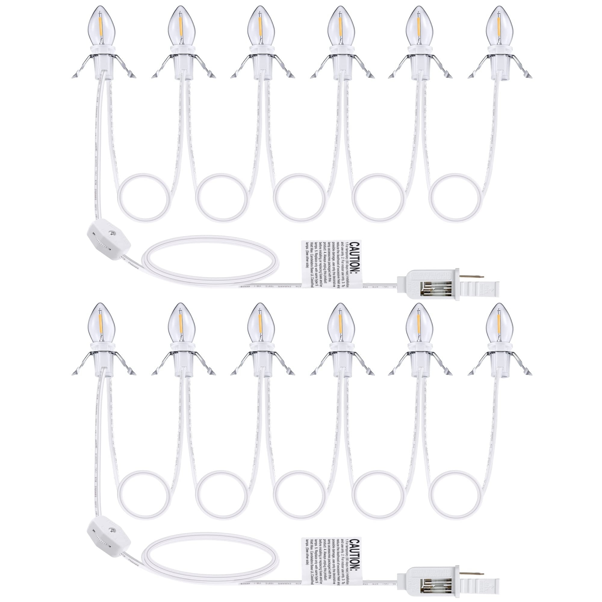 Oyezvary  2 Pack 6 Bulb Christmas Village Light Accessory Cord 11.5 ft C7 LED Lamp Dual Fuse On Off Switch for Village House Crafts Pumpkin