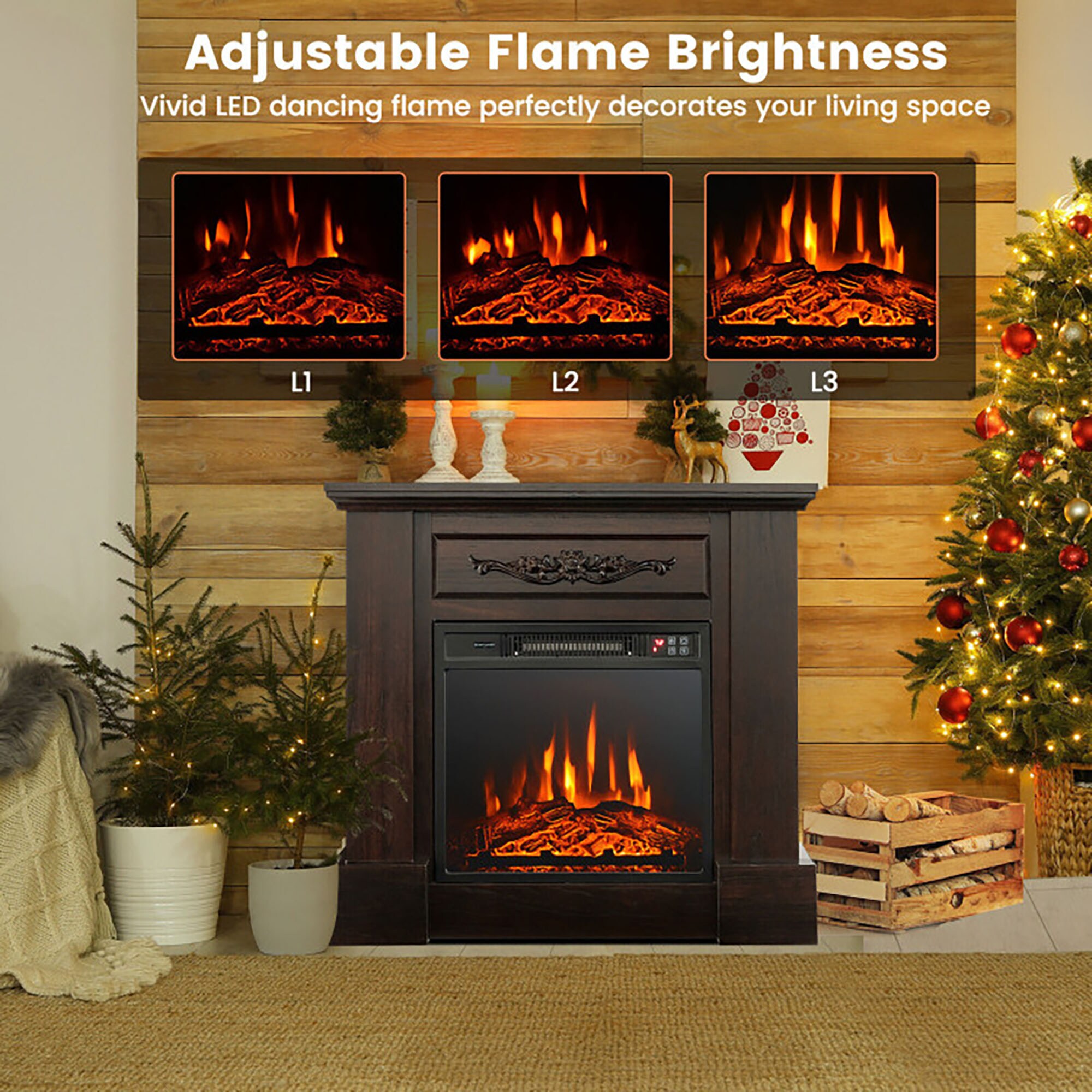 CASAINC 32-in W Brown Fan-forced Electric Fireplace In The Electric ...