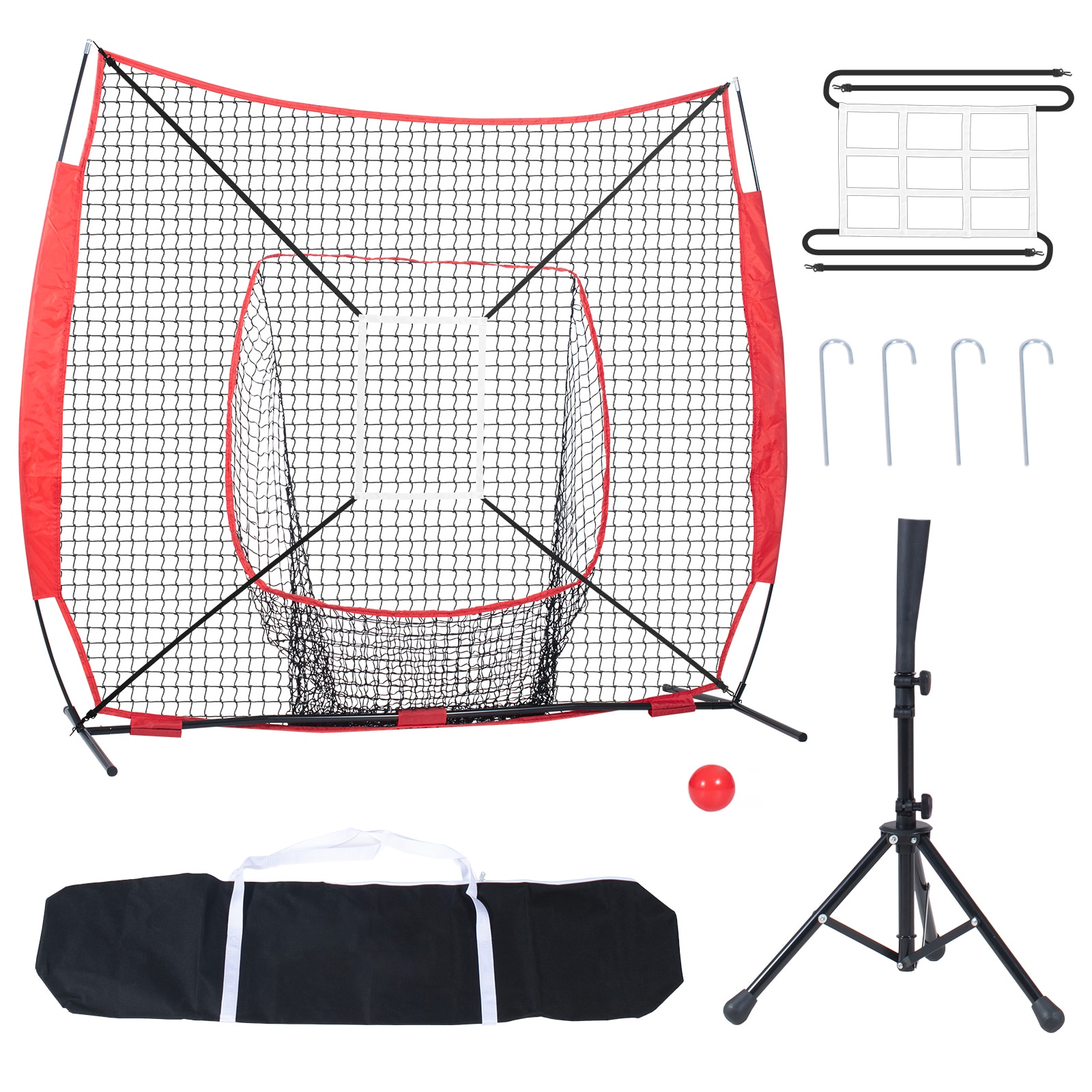 VEVOR SC77YCDPJXLW02145V0 7x7 ft Baseball Softball Practice Net  Portable Baseball Training Net for Hitting Batting Catching Pitching  Backstop Baseball Equipment with Bow Frame  Carry Bag  Strike Zone  Ball  Batting Tee