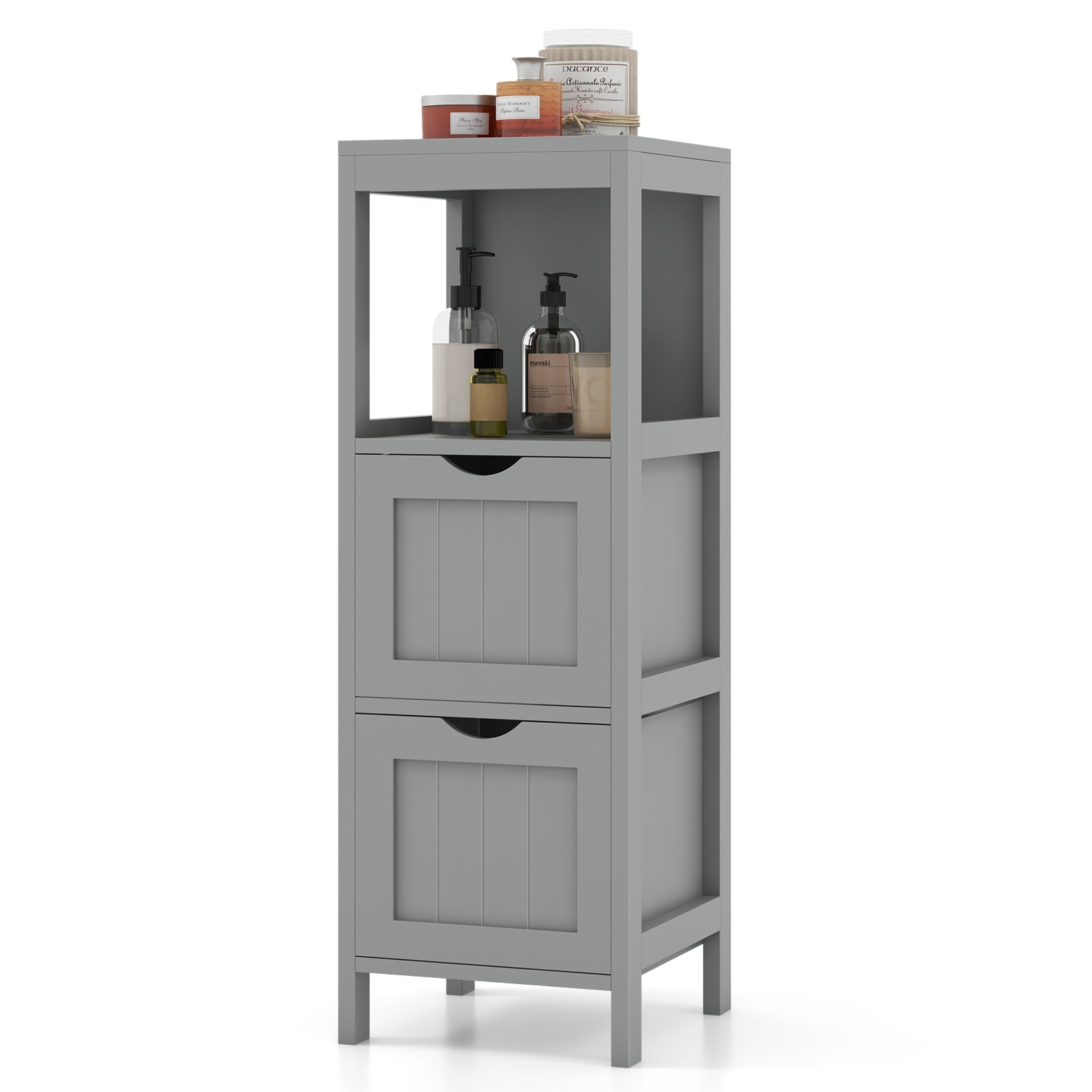 Slickblue D-CO-RG23411VJ 12 Inch W x 32 Inch H x 12 Inch D White MDF Freestanding Mount with 2 Removable Drawers Non-Soft Close Non-Corner Linen Cabinet for Bathroom or Laundry Room- Available in Multi Color