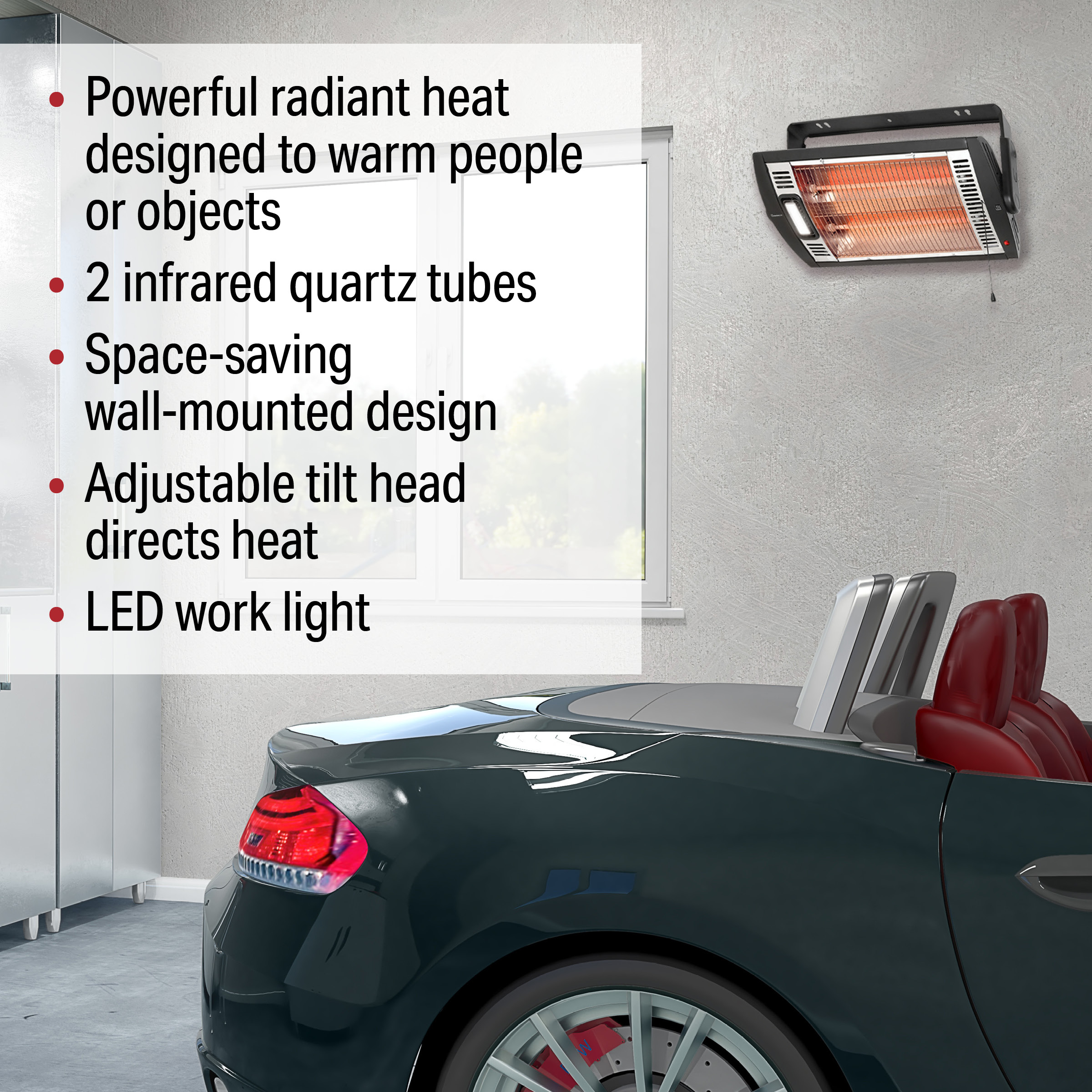 VisionAir Black 24" Infrared Wall Mount Radiant Heater with Thermostat