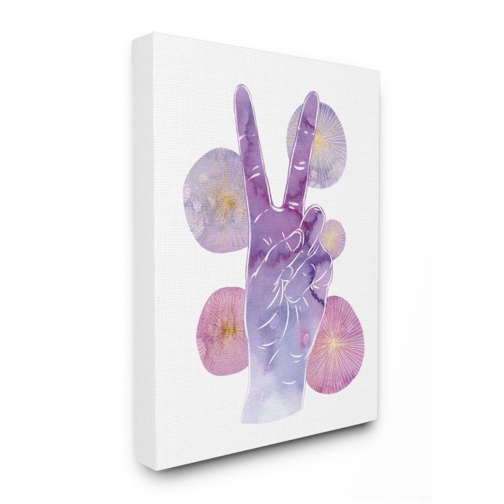 Purple Watercolor Peace Hand Sign Canvas Wall Art