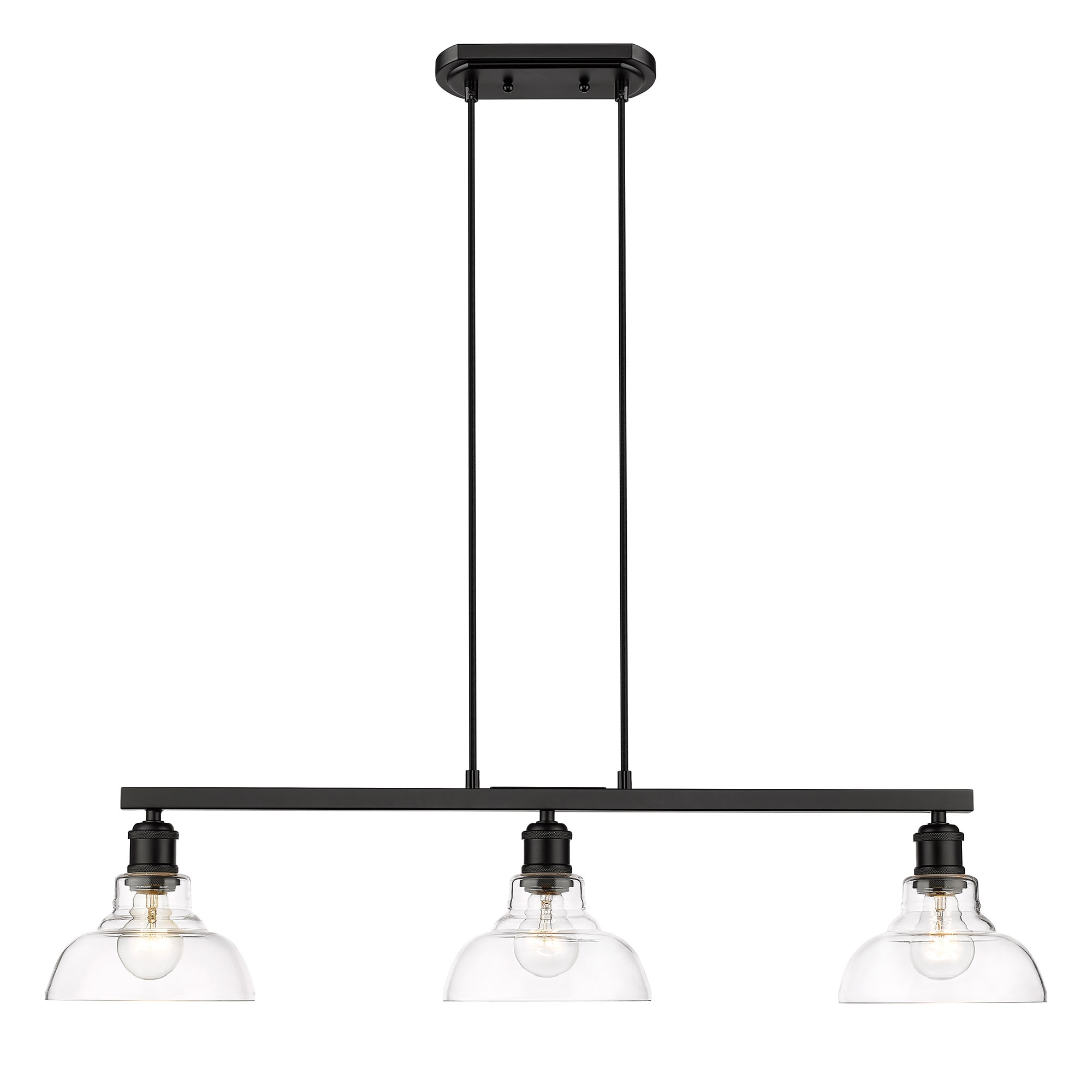 Golden Lighting Carver 3-Light Matte Black Industrial Clear Glass Linear  Hanging Kitchen Island Light