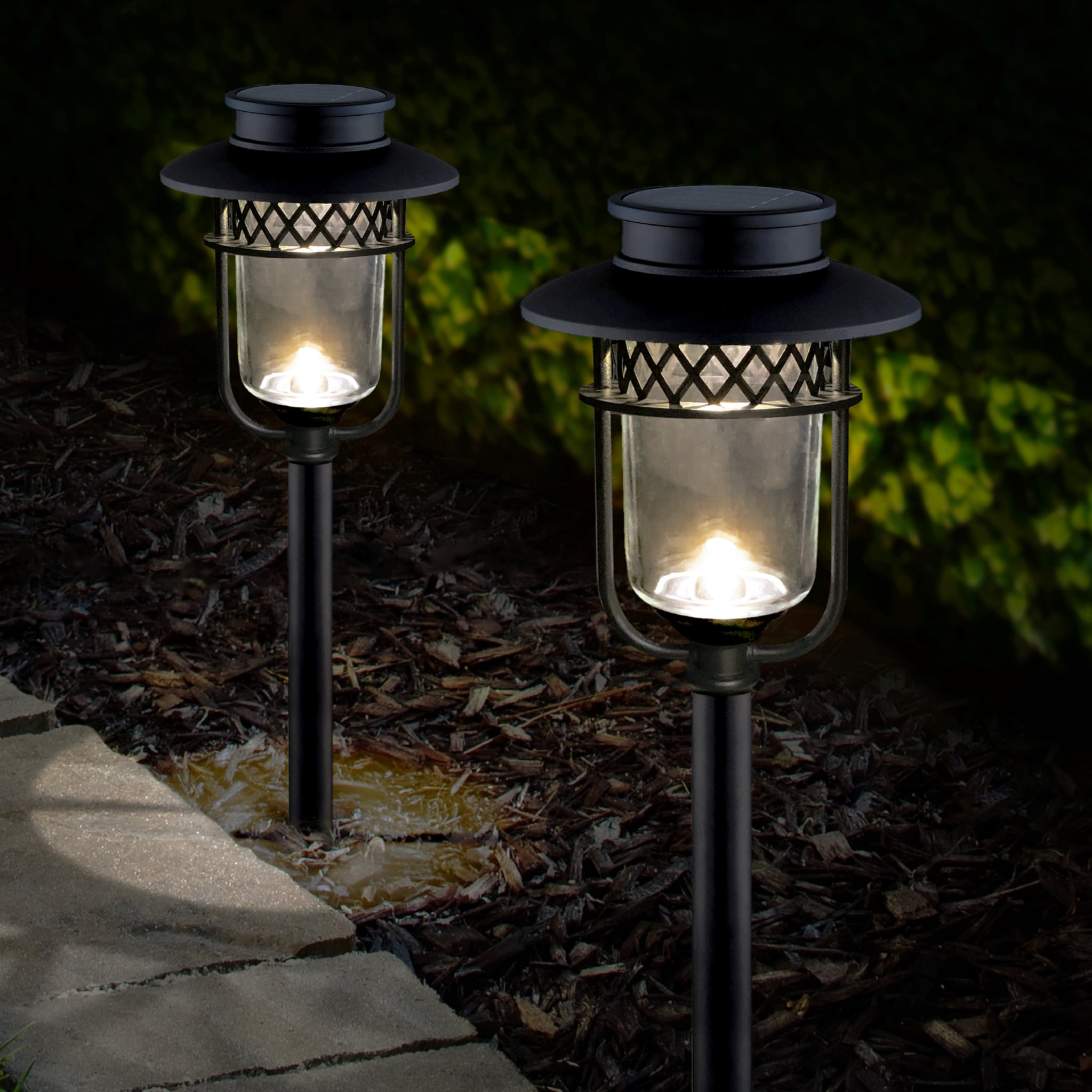 Black Stainless Steel Solar LED Pathway Light Pack, Set of 2
