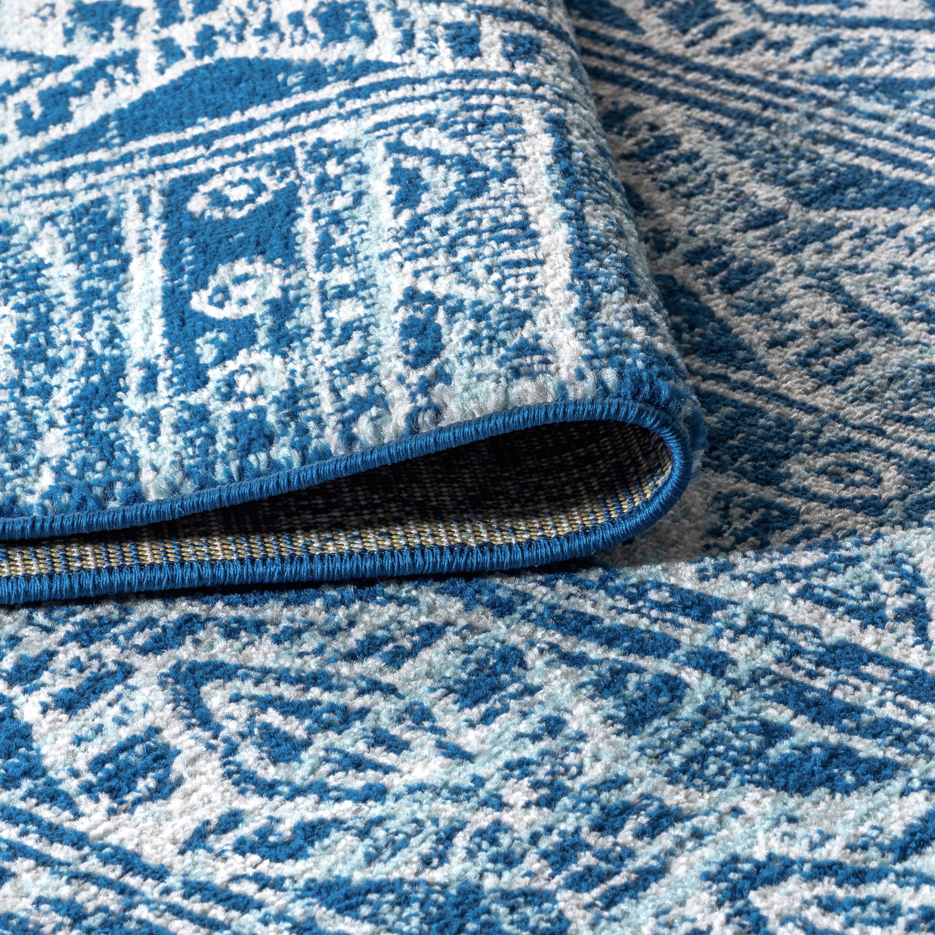 Blue and Gray Synthetic 8' x 10' Moroccan Pattern Area Rug