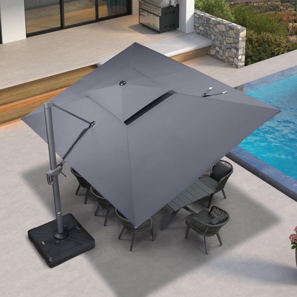 PURPLE LEAF LS04DHRC1013-GY 13-ft Aluminum Gray Crank Cantilever Patio Umbrella