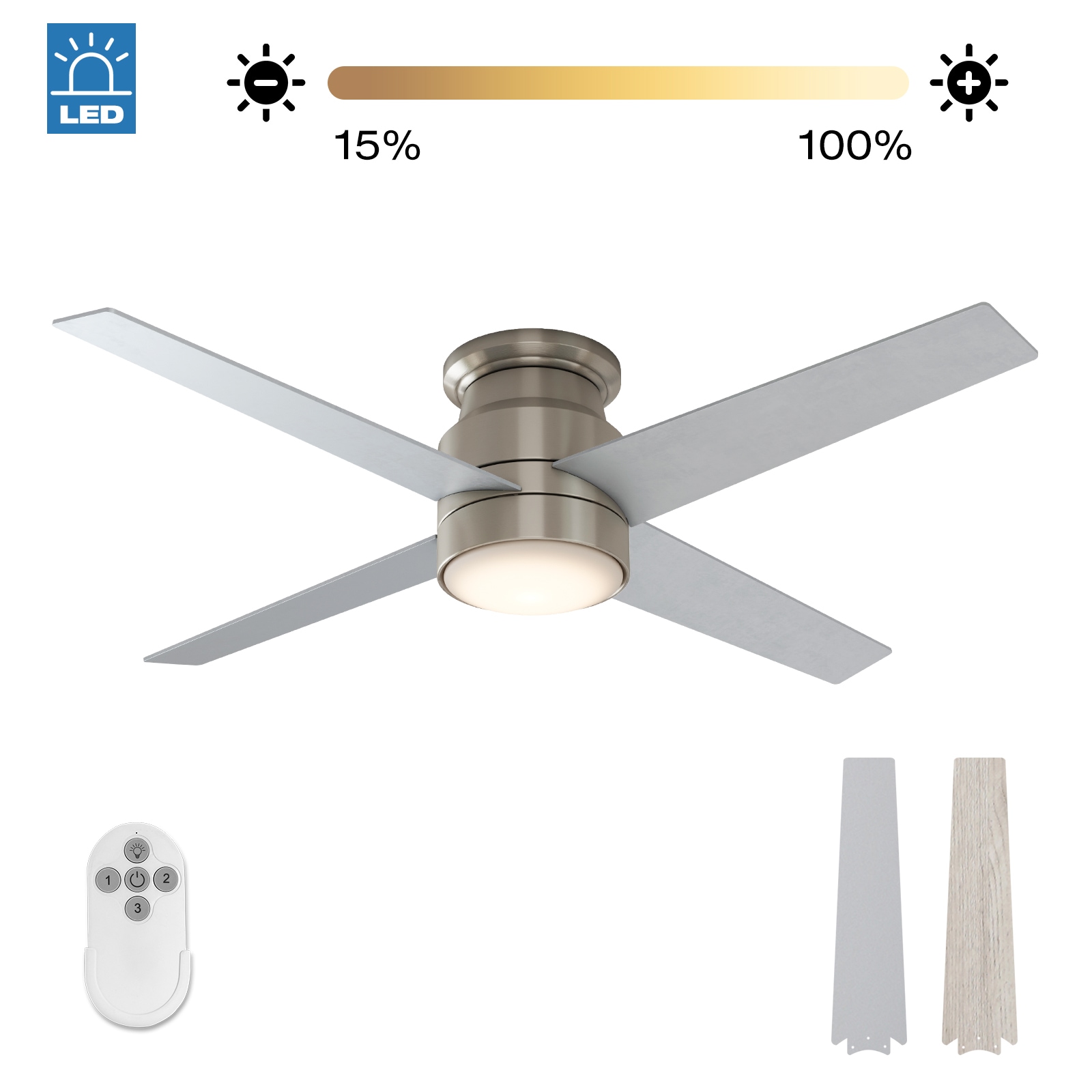 Warmiplanet Noble 52-in Nickel LED Indoor Flush Mount Ceiling Fan