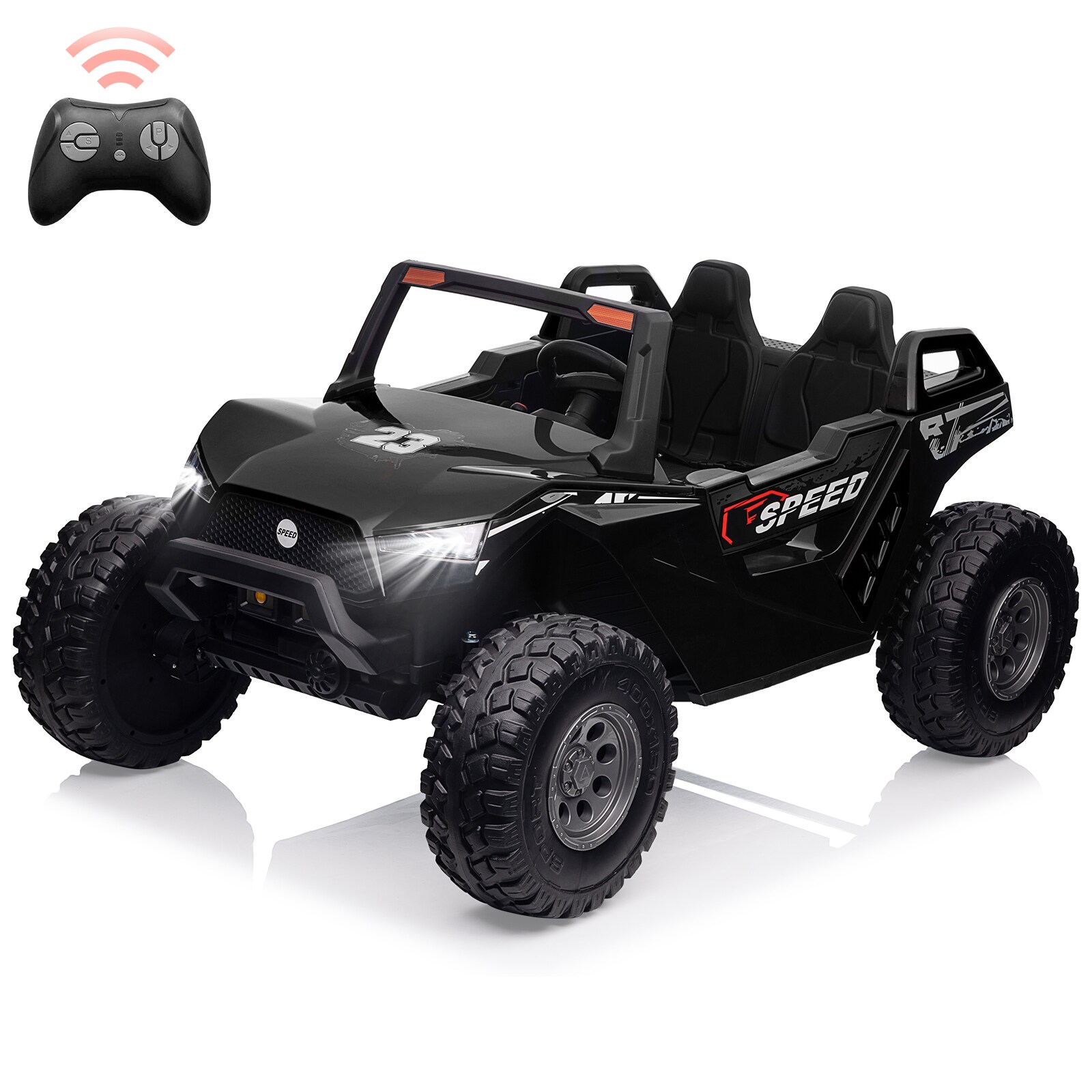 Der Rose RIDE ON CAR-002901 24V 2 Seater Ride On UTV Car For Kids With Remote Control Dual Driving Modes Adjustable Seating Large Eva Wheels Music And Lights Black