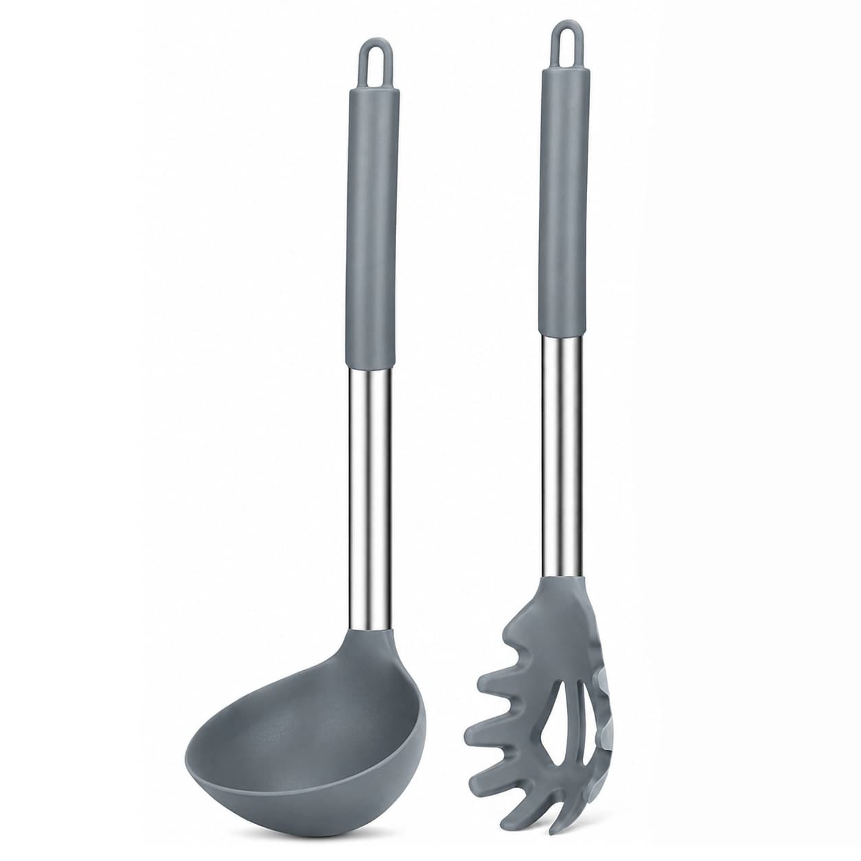 Aoibox  Silicone Pasta Fork and Ladle Set for Cooking Specialty Flatware Large Non Stick Utensils Gray Kitchen