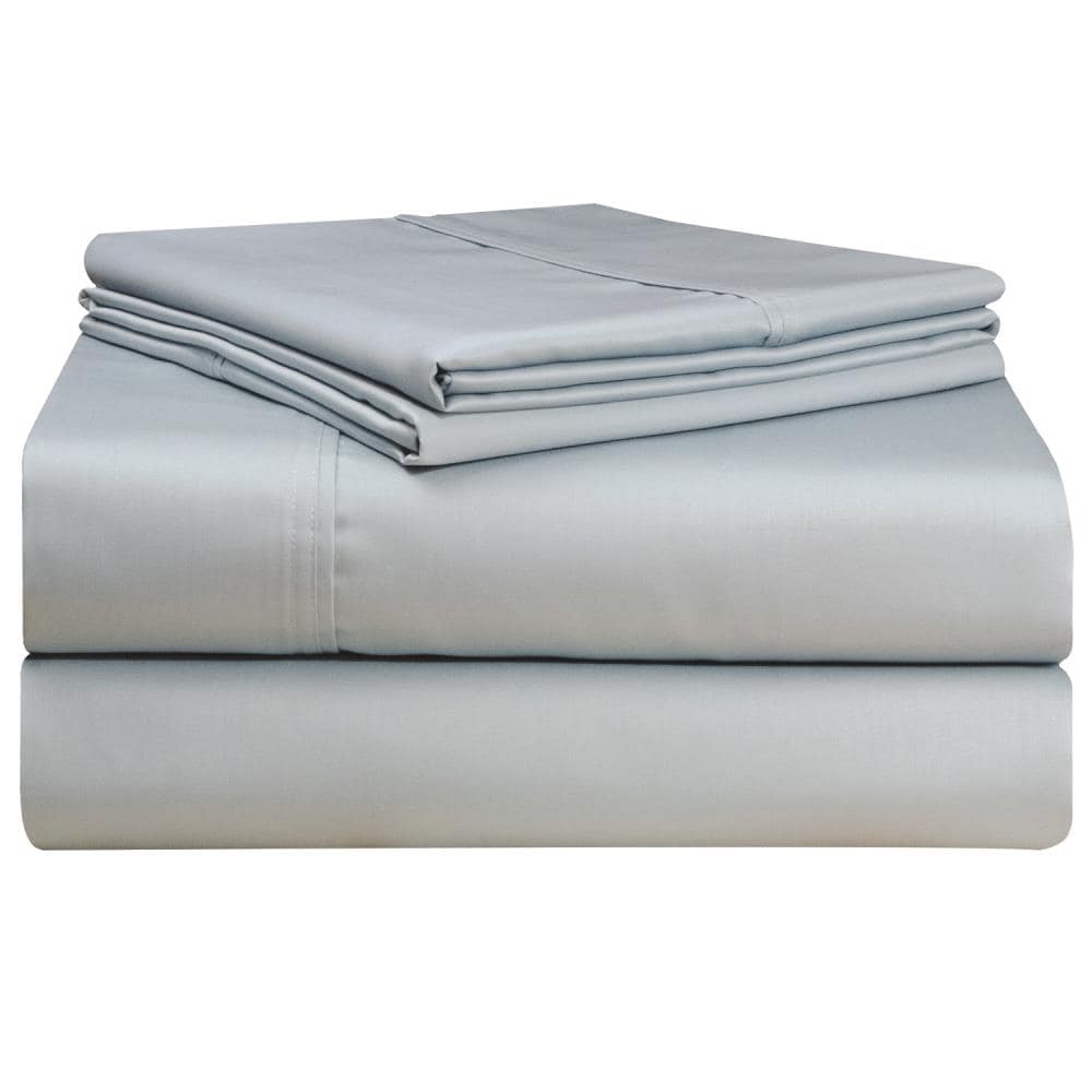 Pointehaven Queen 500-Thread-Count Cotton Blue Bed-Sheet in the Bed ...