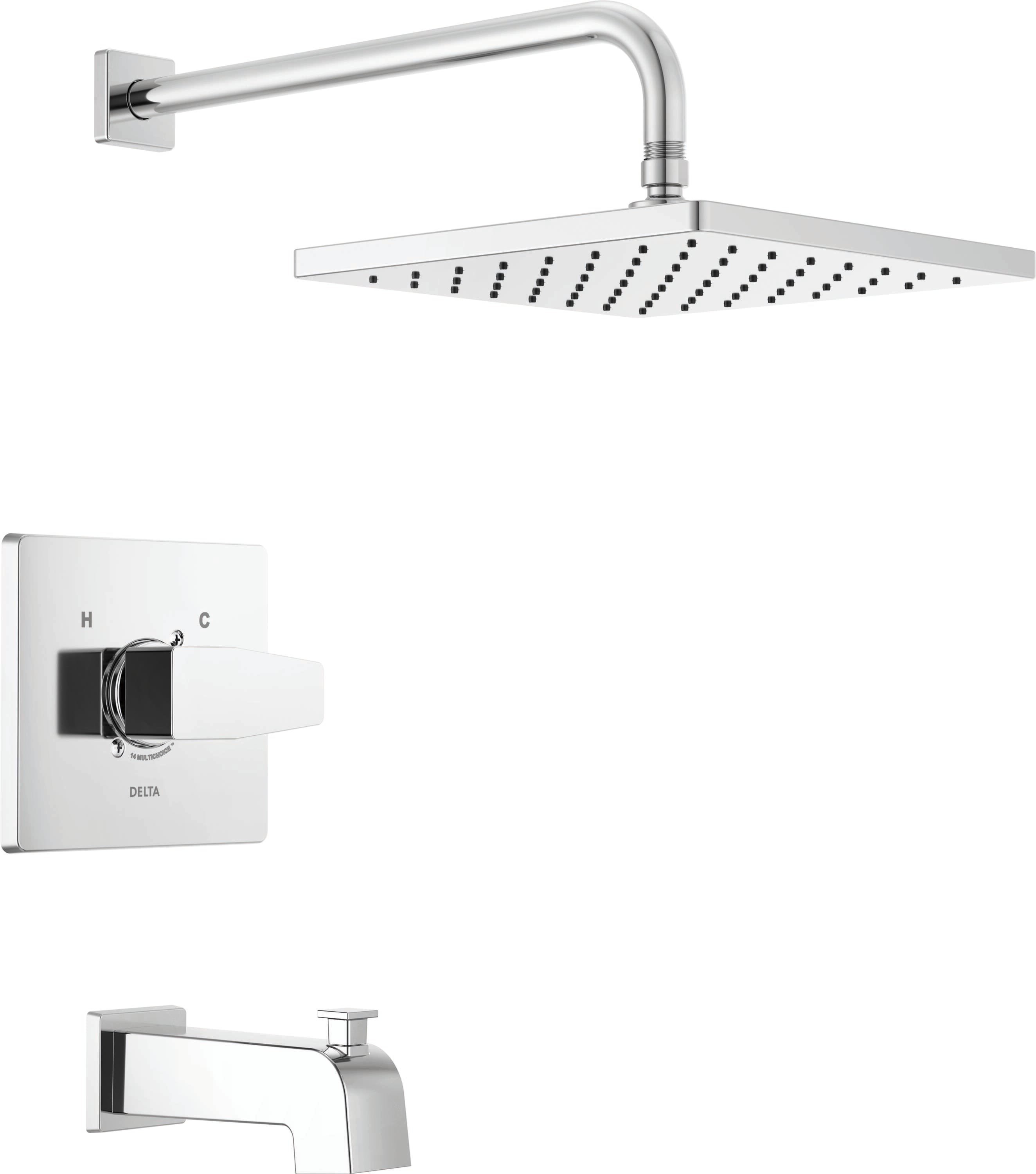 Chrome Square Multi-Head Rain Shower and Tub Faucet Set