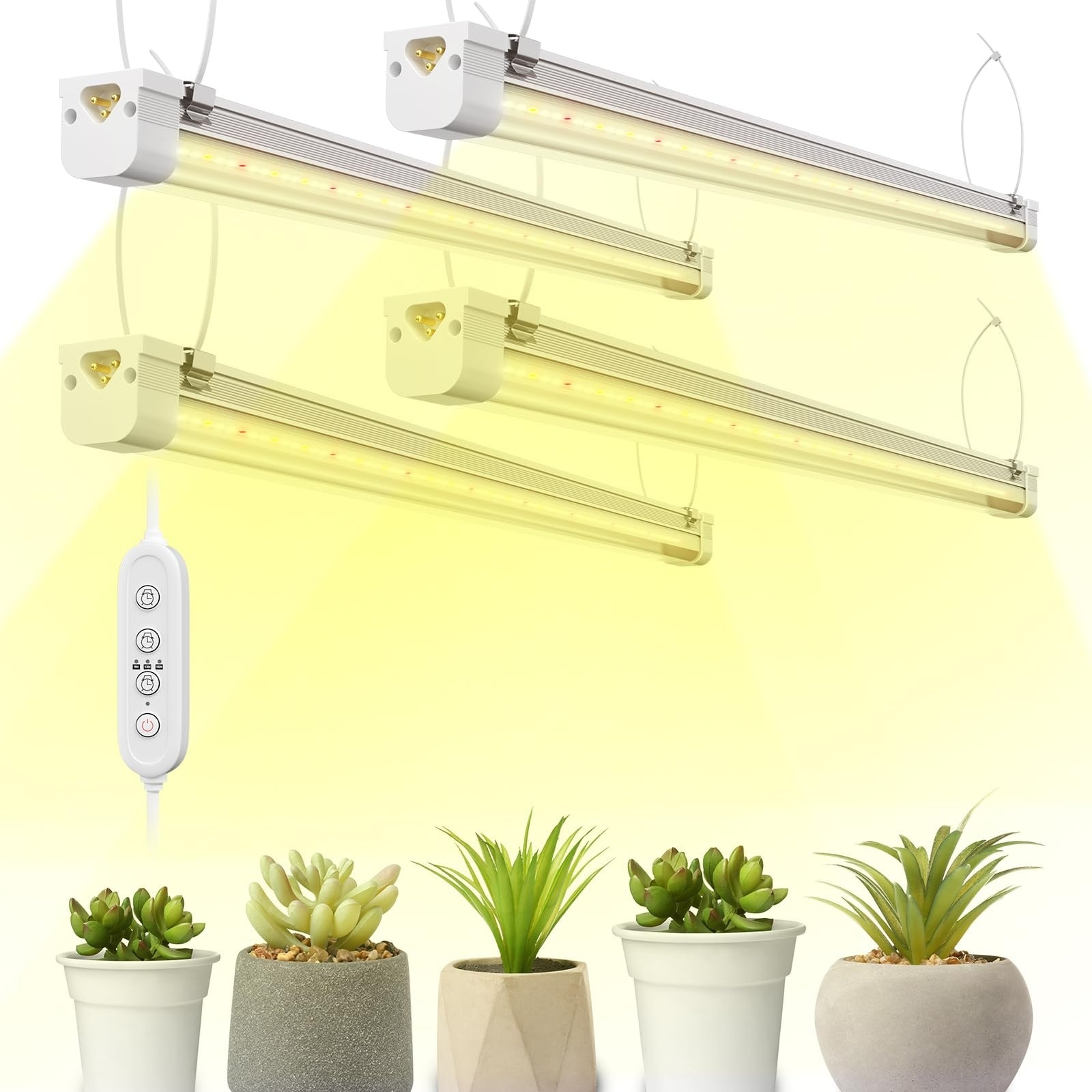 Vrbgify  T8 LED Grow Light 2FT 120W 5000K Full Spectrum Indoor Strip 4 Pack 324 LEDs 4 Install Methods 9 12 15 Hour Timer for Plant Shelf Seedling