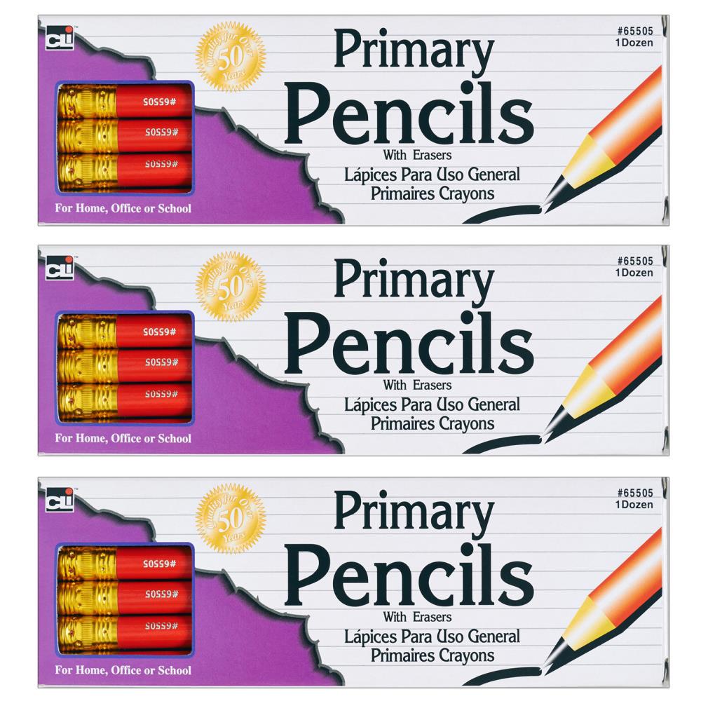 Red Colored with Eraser 12/Box 65030 Charles Leonard Checking Pencil 3 3 Pack 