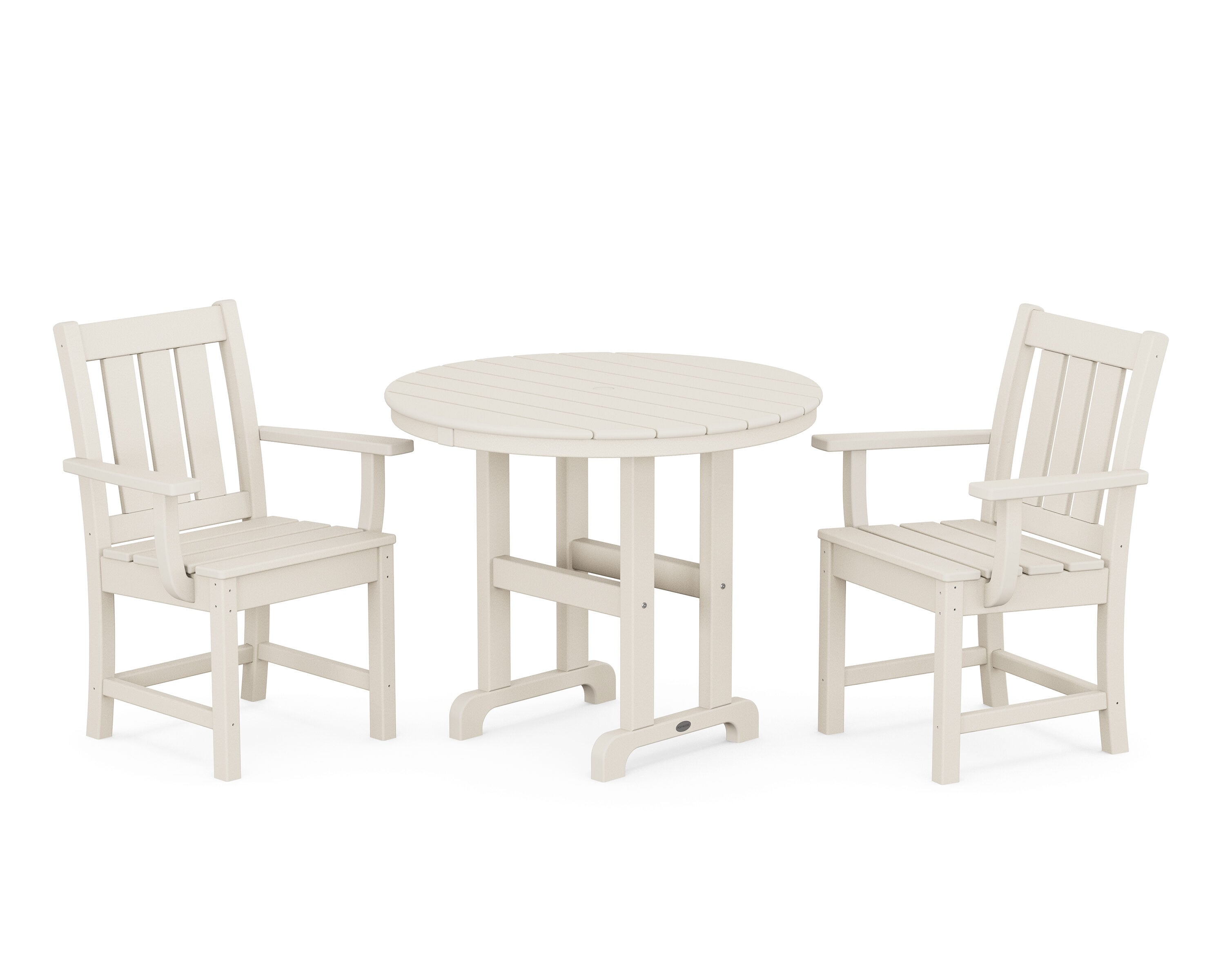 POLYWOOD PWS2092-1-SA Oxford 3 -Piece Sand Patio Dining Set Plastic Round Table with 2 Stationary Chairs