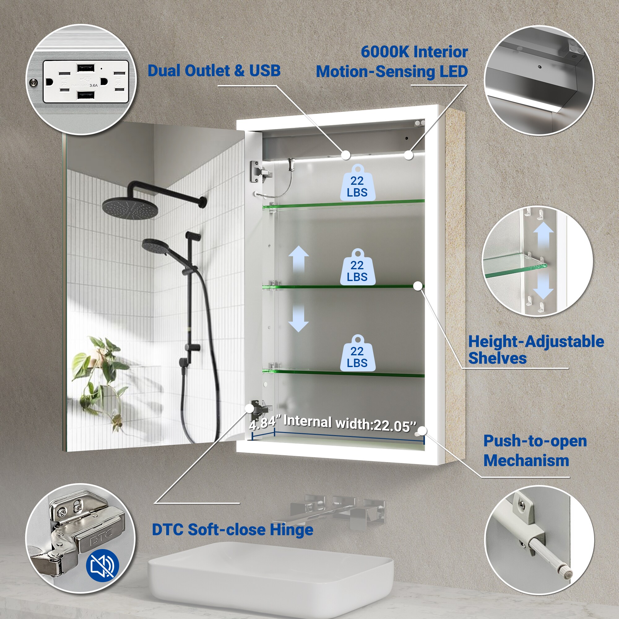 QueenFun BLMC2432 Bathroom-Medicine-Cabinets - View #4