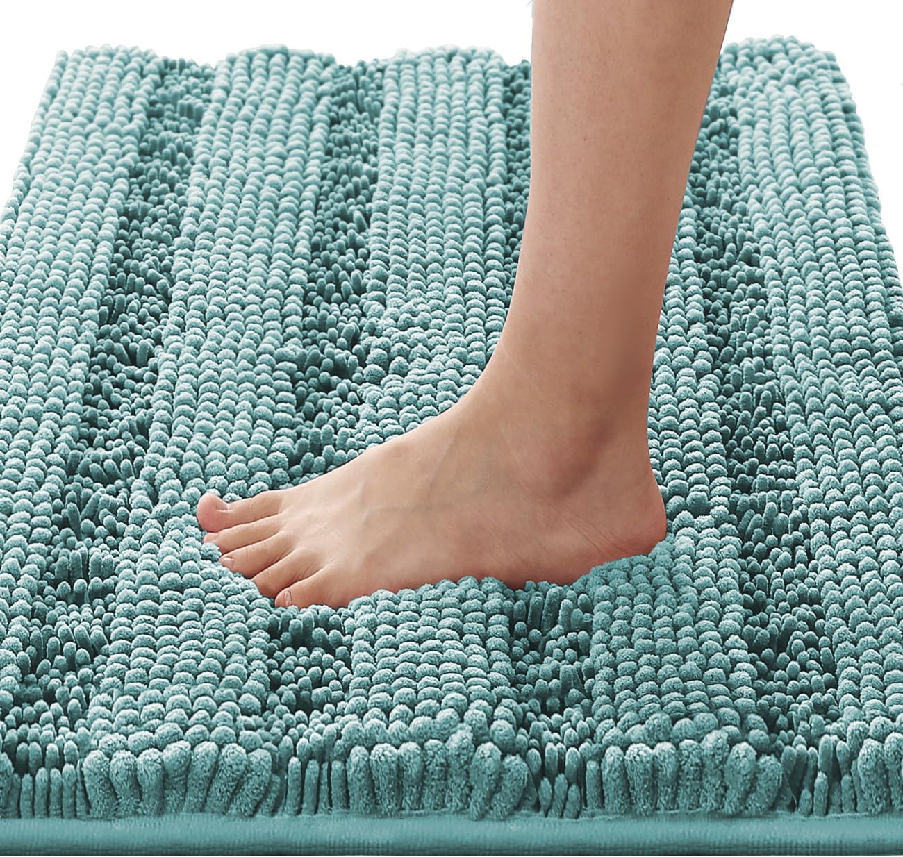 H.Versailtex  20 x 32 Aqua Haze Chenille Bath Rug Extra Thick NonSlip Striped Bathroom Mat 1 pc