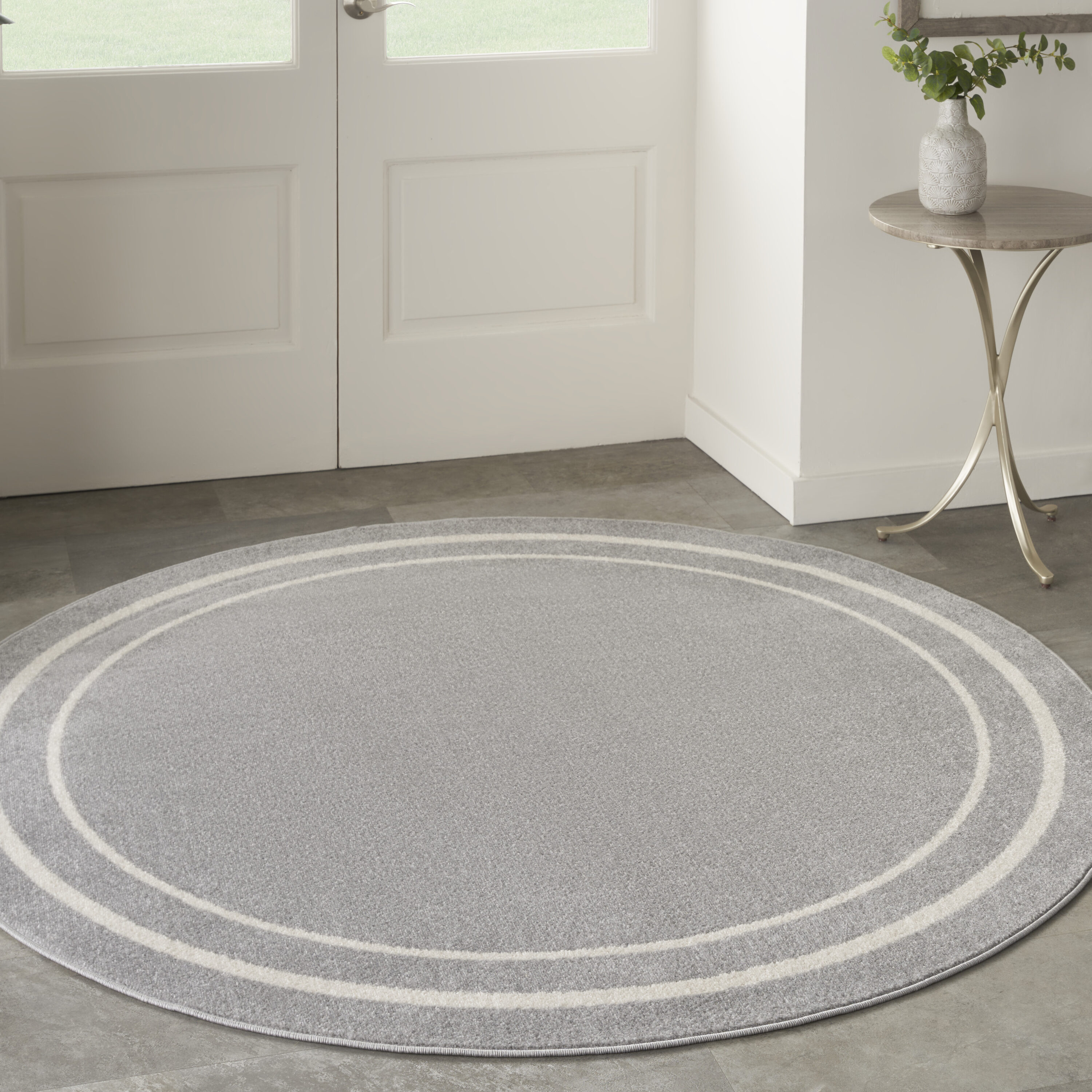 Nourison 099446148025 Essentials 6 x 6 (ft) Loomed Polypropylene Grey/Ivory Round Indoor/Outdoor Area rug