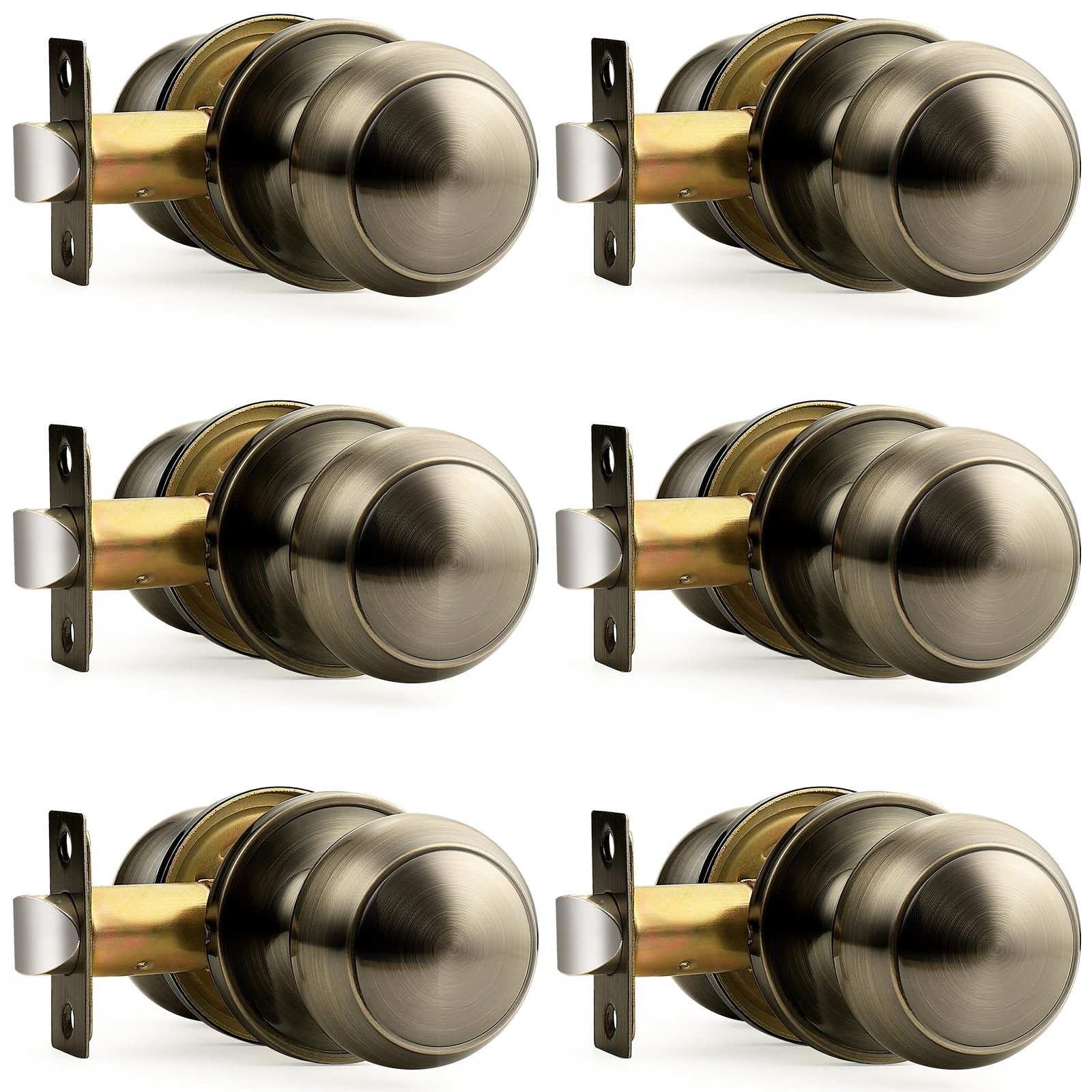 Aoibox  Antique Brass Square Rosette Passage Hall and Closet Door Knob Set for Hallway and Closet Doors 6 Pack