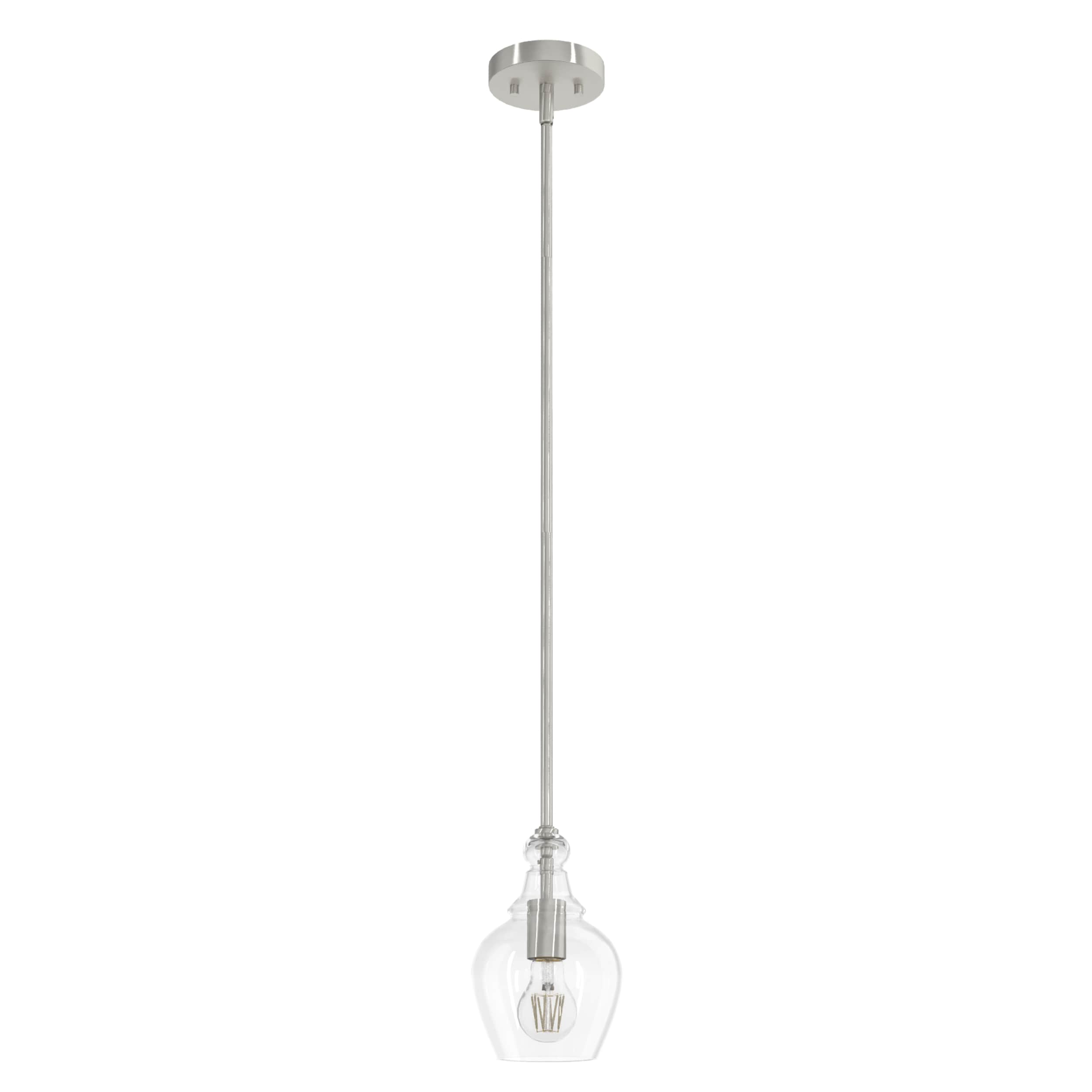 Hunter 19569 Maple Park 1 -Light Brushed Nickel Traditional Clear glass Bell Mini Hanging Pendant light