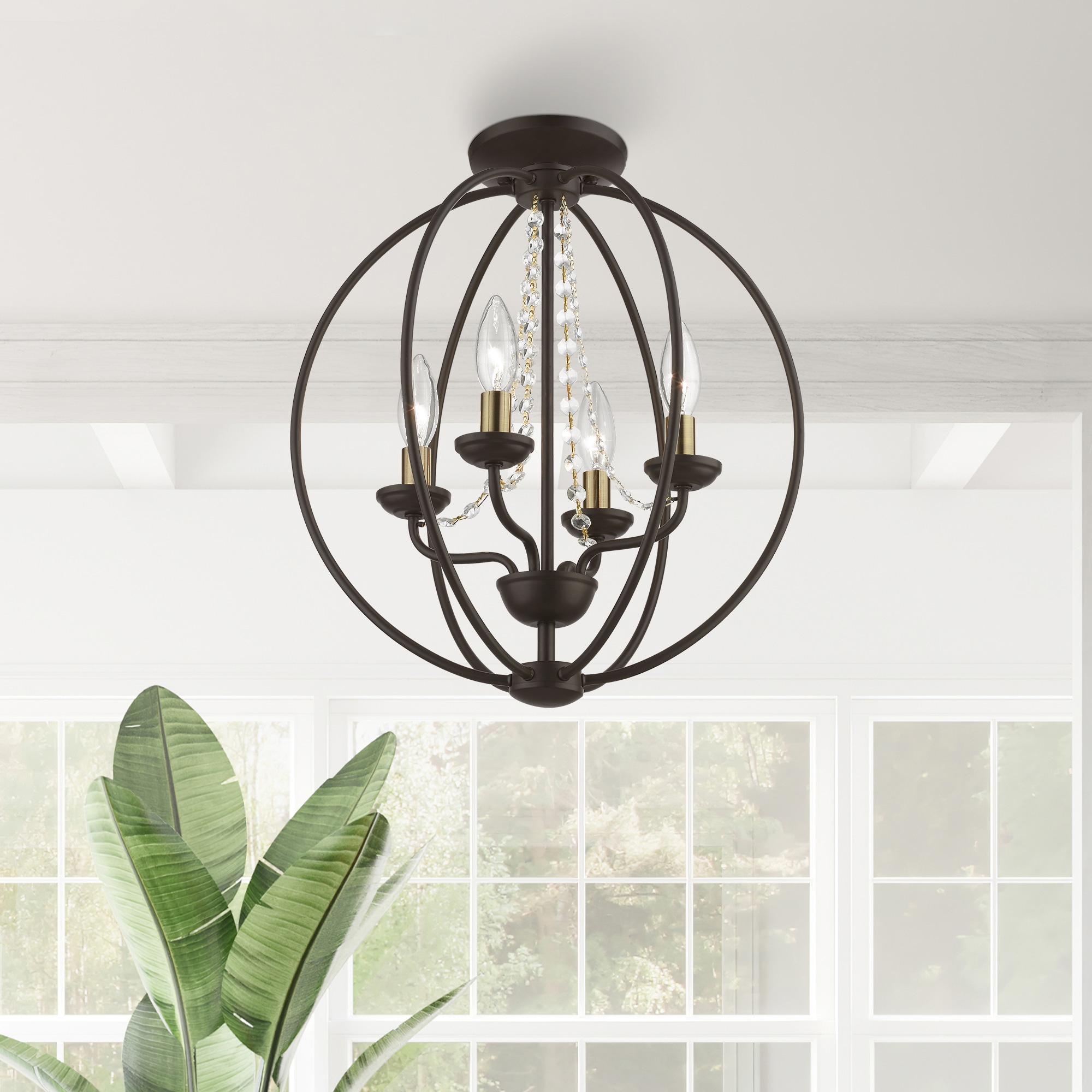 Arabella Bronze Antique Brass 4-Light Orb Chandelier with Clear Crystals