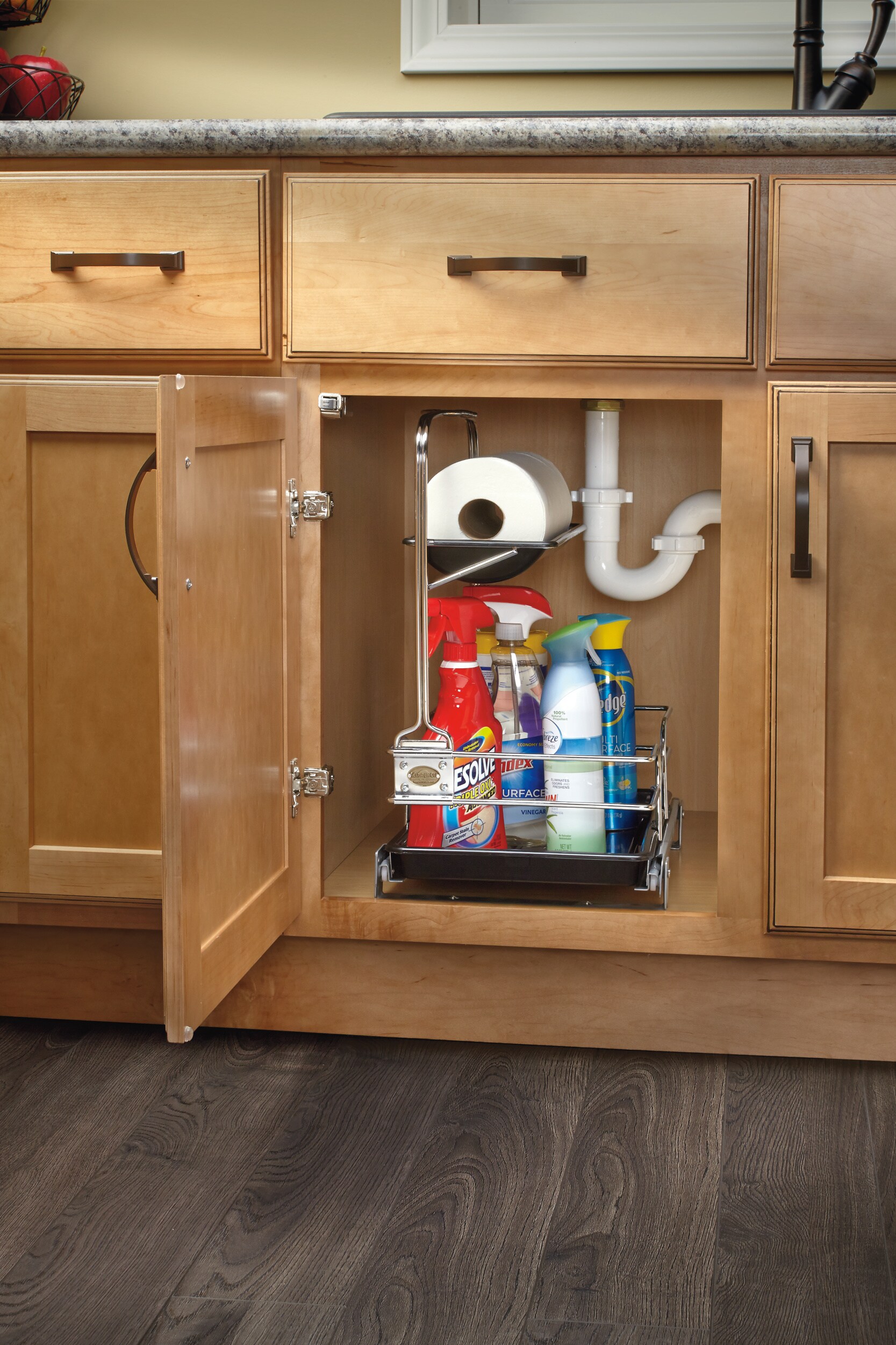 Rev-A-Shelf 27.56-in W x 6.5-in H 1-Tier Cabinet-mount Wood Soft Close Under-sink  Organizer in the Cabinet Organizers department at