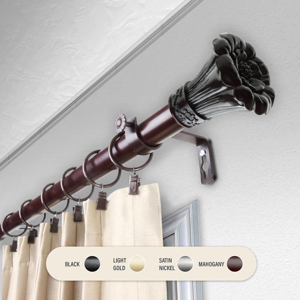 Hart & Harlow L100-02-996 1-in Gabrielle 120-in to 170-in Mahogany Steel Single curtain rod with Finials