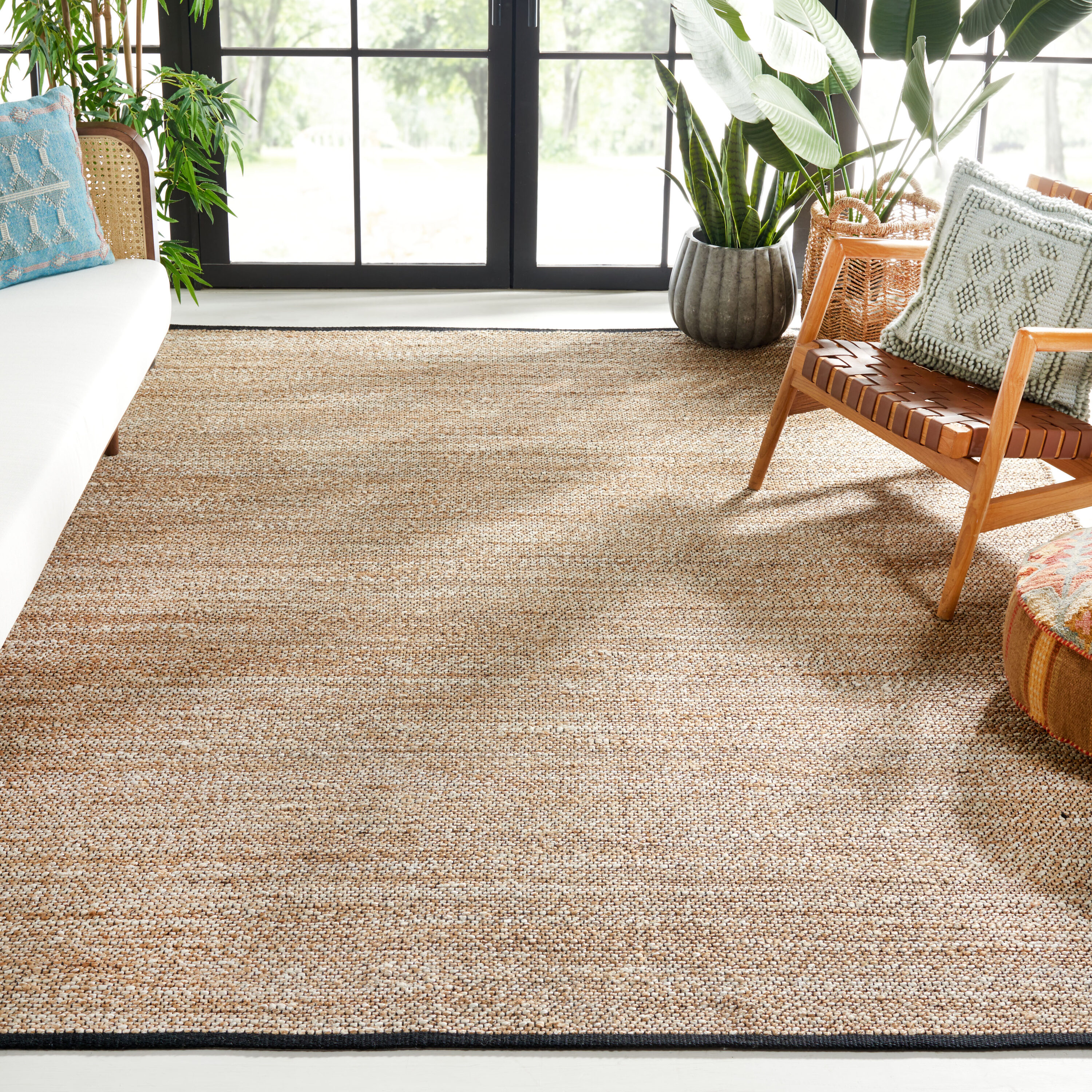  Natural Fiber 832 Natural/Black Solid / Tonal 9ft x 12ft Large Rectangle Rug