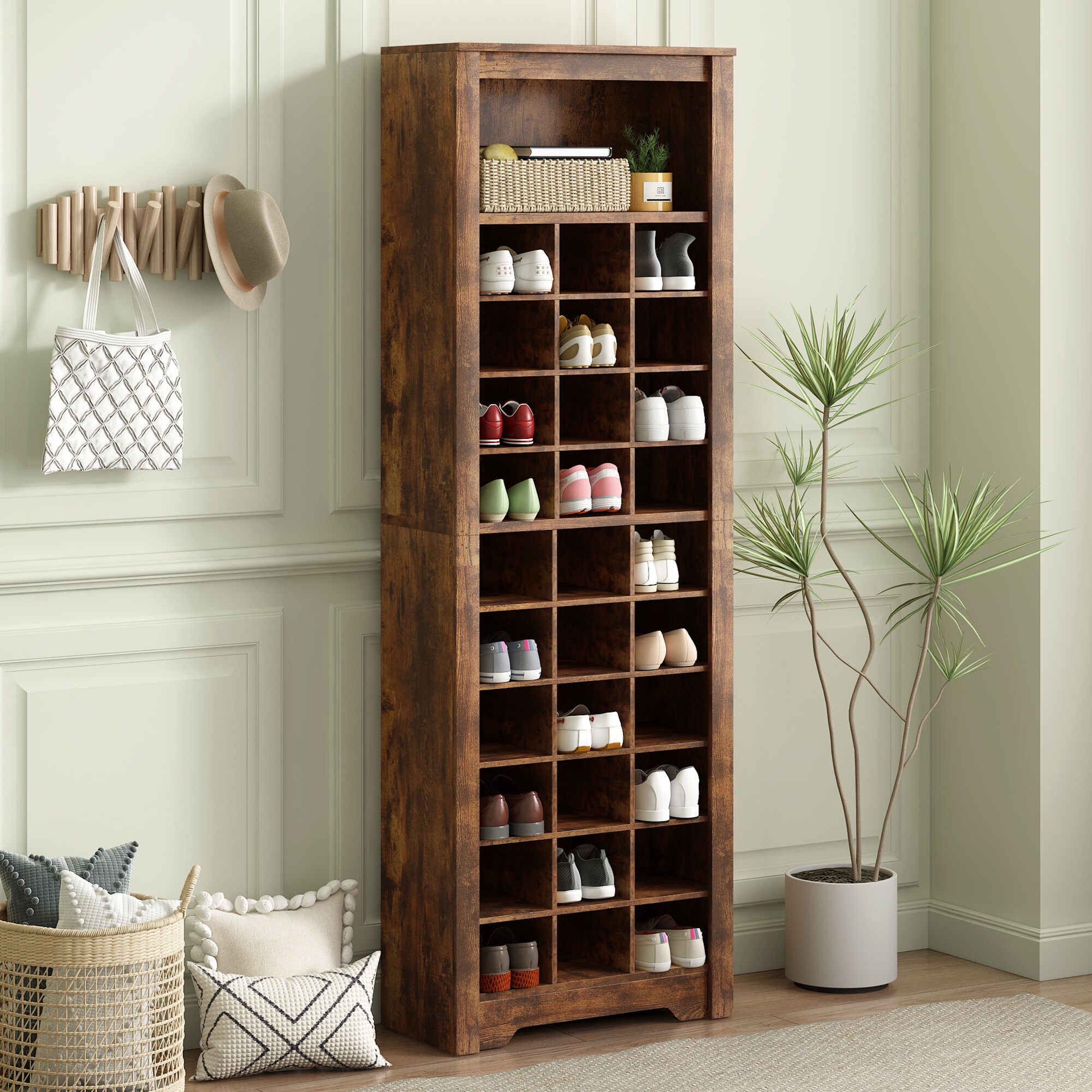 ZAKLOOP XU139694884 73.8 H 10 Tier 30 pair Brown Composite Shoe cabinet
