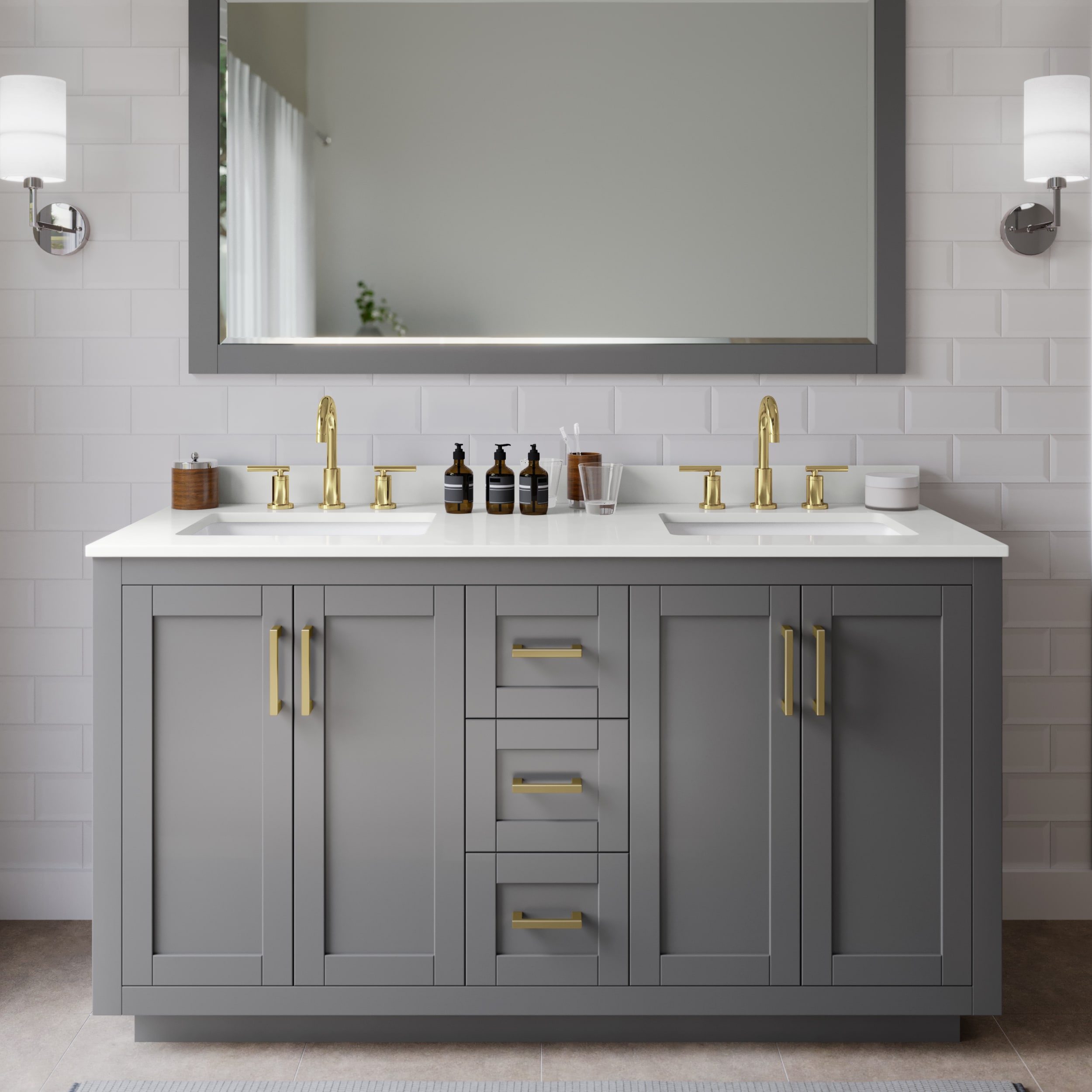 Wyndham Collection WCF292960DGGWQUS3M58 Miranda 60-in Dark Gray Undermount Double Sink Bathroom Vanity with White Quartz Top (Mirror Included)