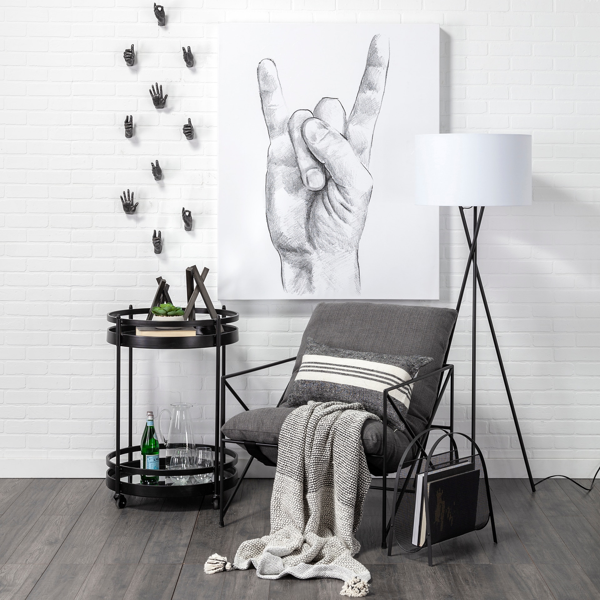 Leonidas Gray Fabric and Black Metal Accent Chair