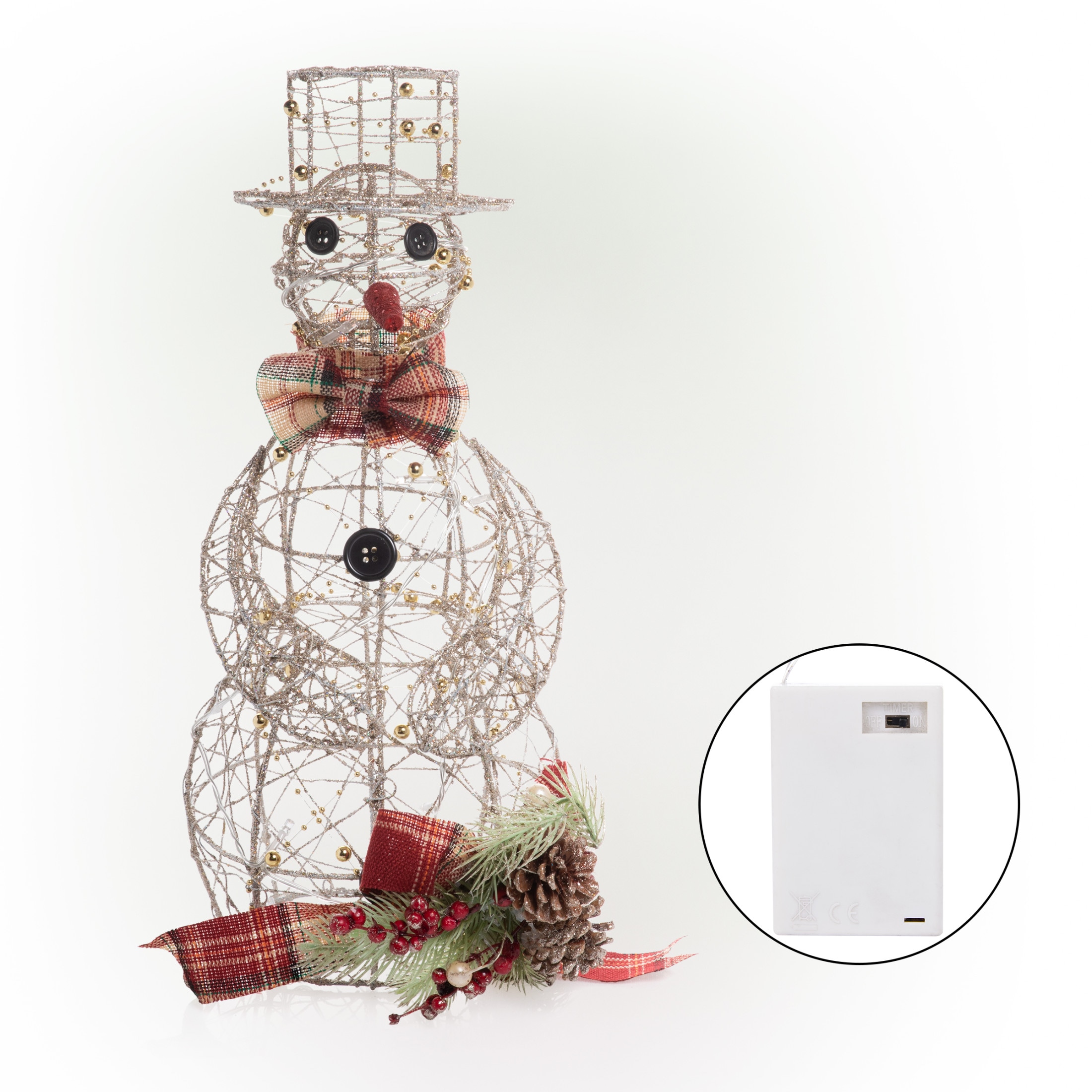 Gold Wire Snowman with Warm White LED Lights, 18 Inches